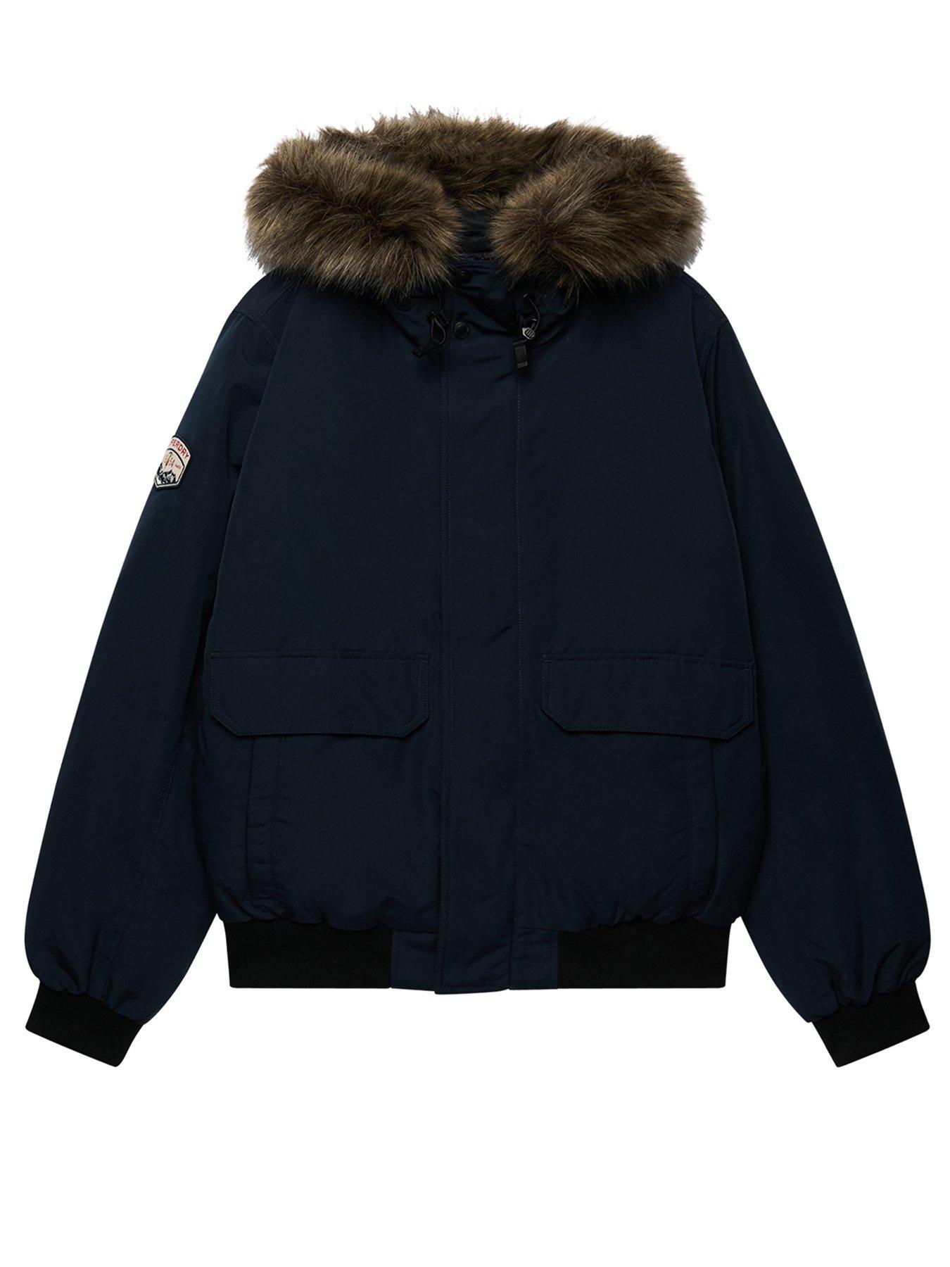 Image 5 of 5 of Superdry Mens Faux-Fur Hood Padded Bomber Jacket - Navy