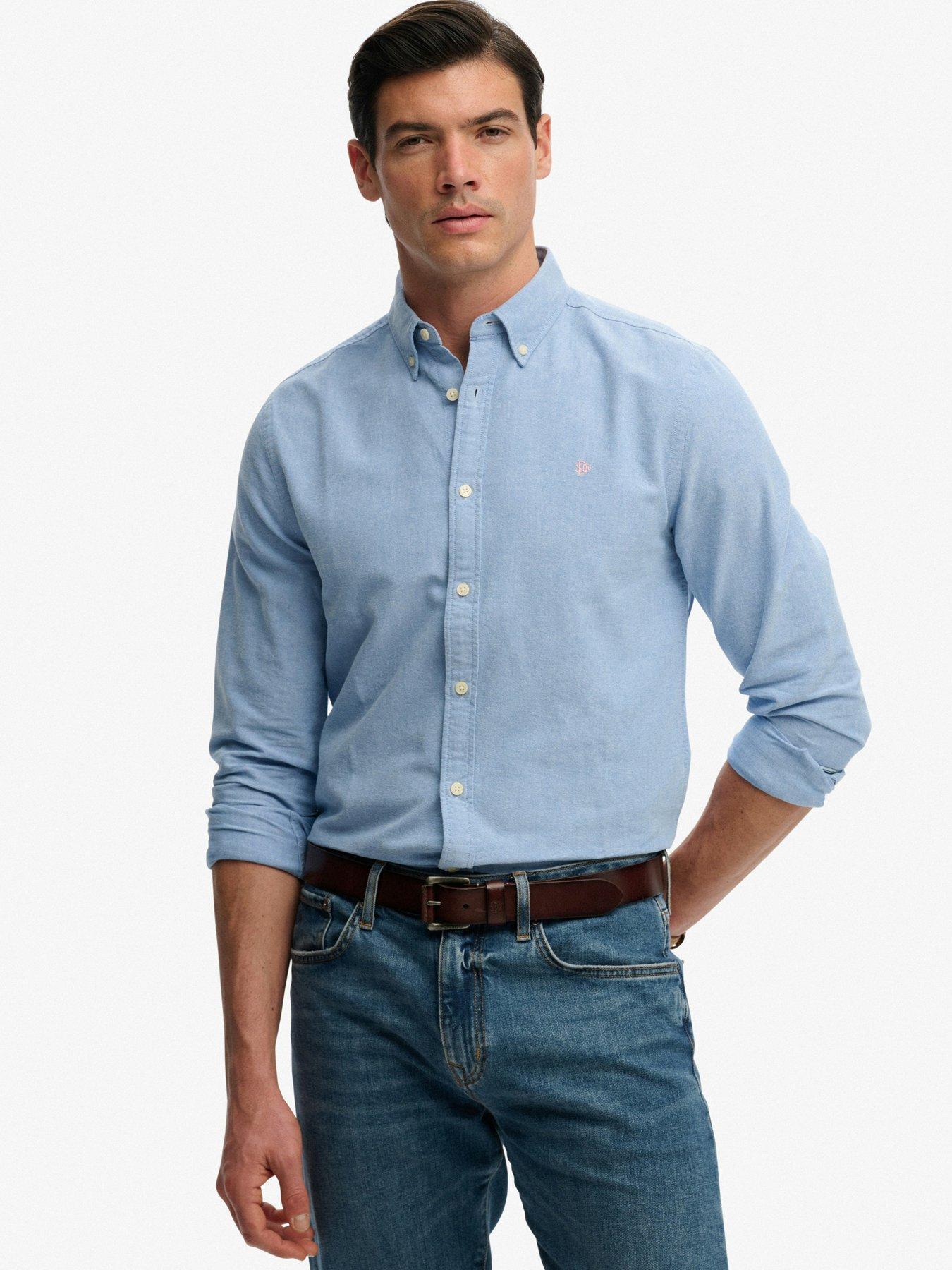 Image 1 of 7 of Superdry Mens Oxford Button-Down Long Sleeve Shirt - Light Blue