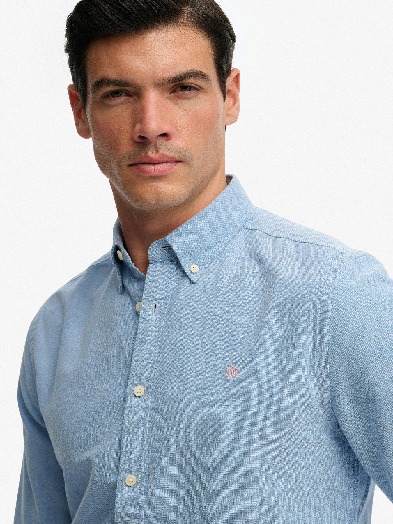 Image 2 of 7 of Superdry Mens Oxford Button-Down Long Sleeve Shirt - Light Blue