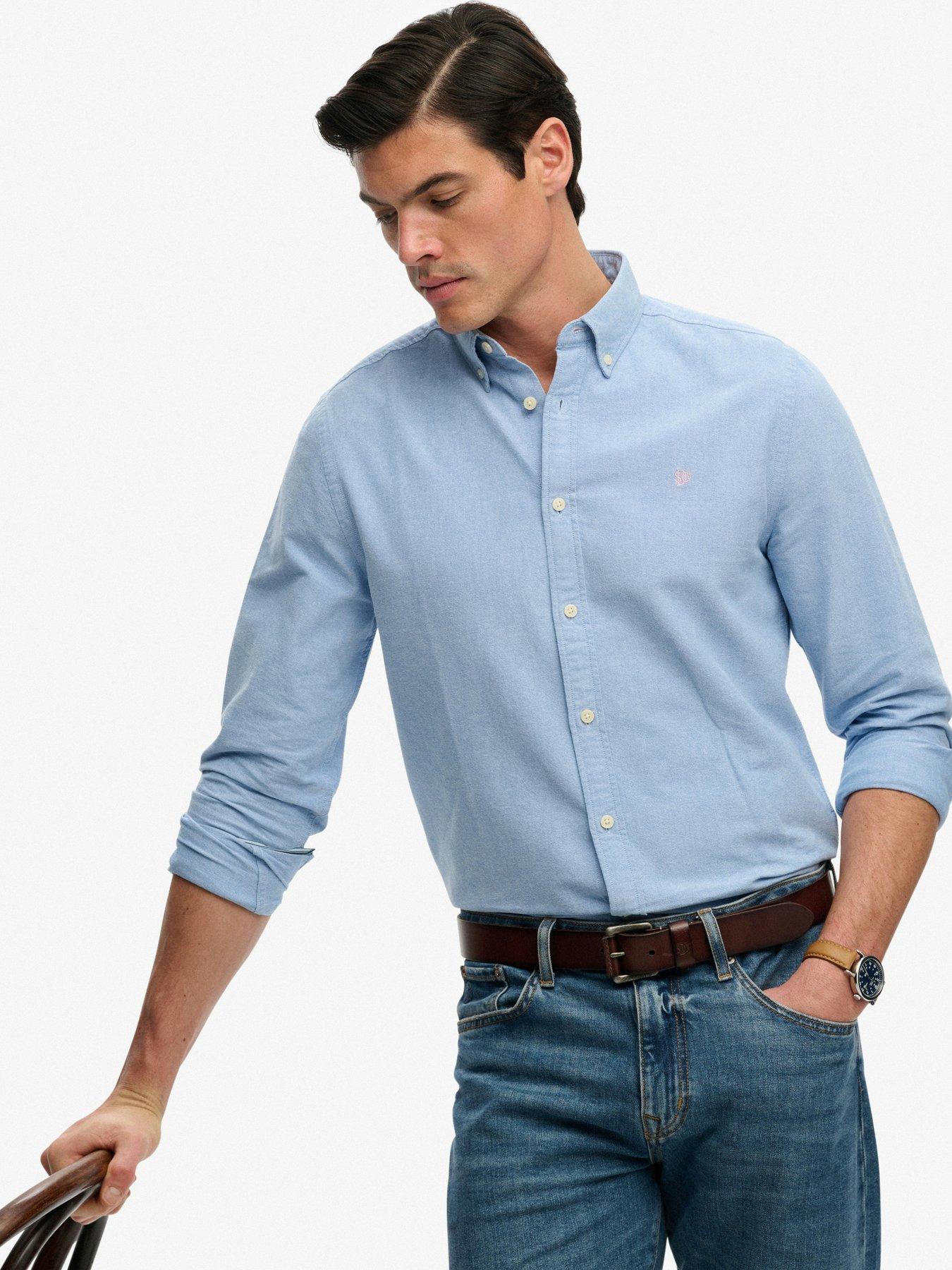 Image 3 of 7 of Superdry Mens Oxford Button-Down Long Sleeve Shirt - Light Blue