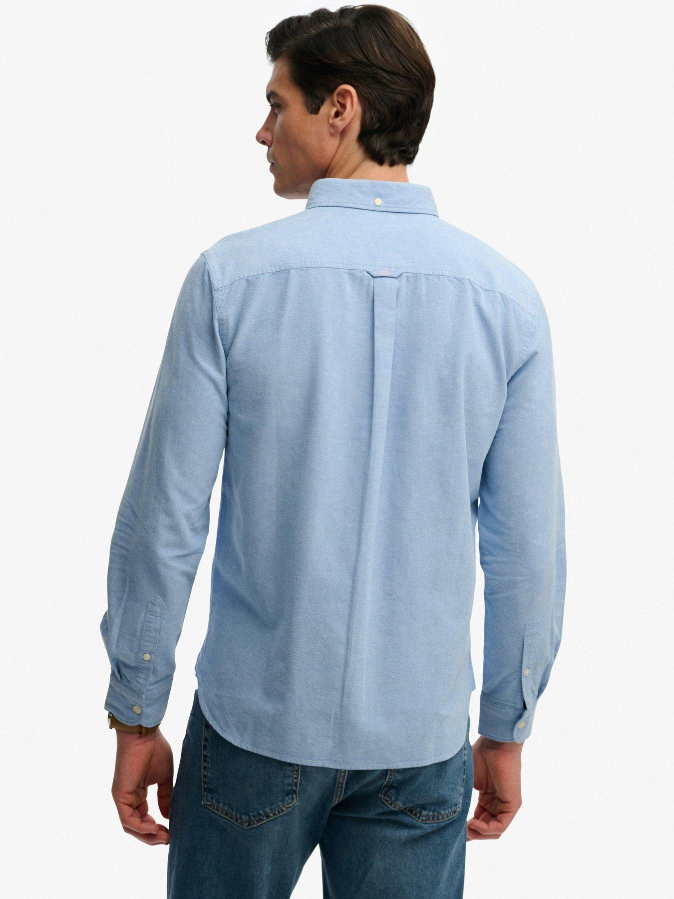 Image 4 of 7 of Superdry Mens Oxford Button-Down Long Sleeve Shirt - Light Blue
