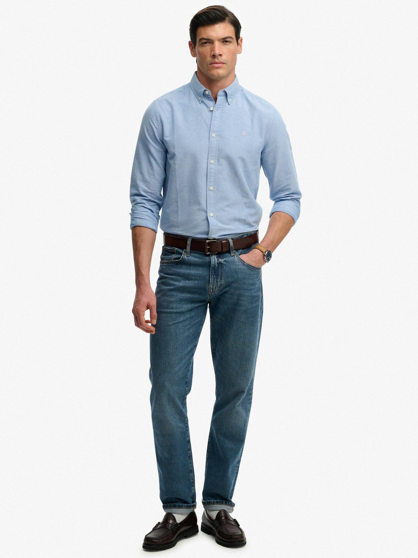 Image 5 of 7 of Superdry Mens Oxford Button-Down Long Sleeve Shirt - Light Blue