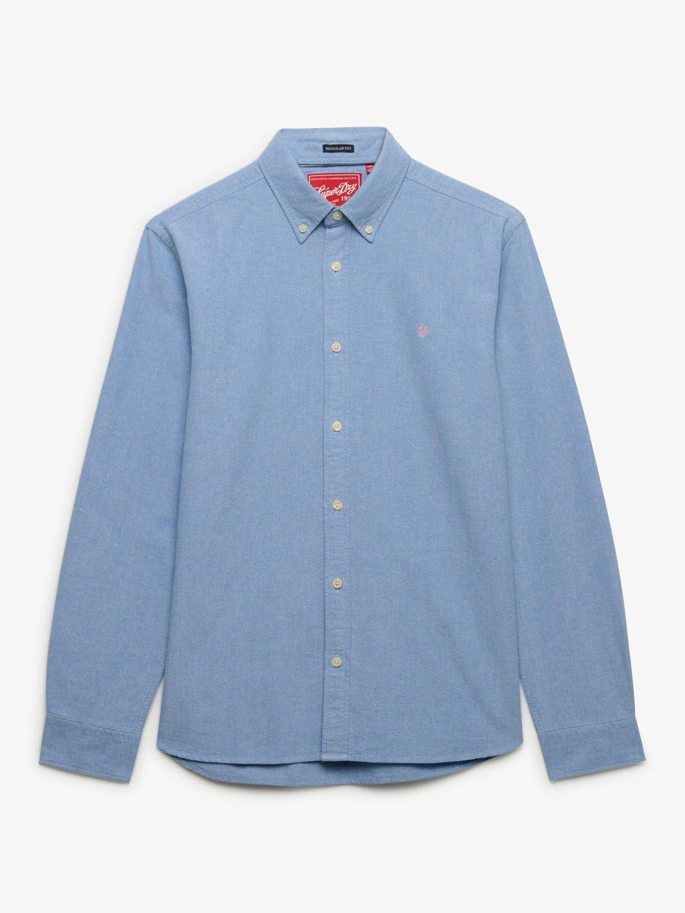 Image 6 of 7 of Superdry Mens Oxford Button-Down Long Sleeve Shirt - Light Blue