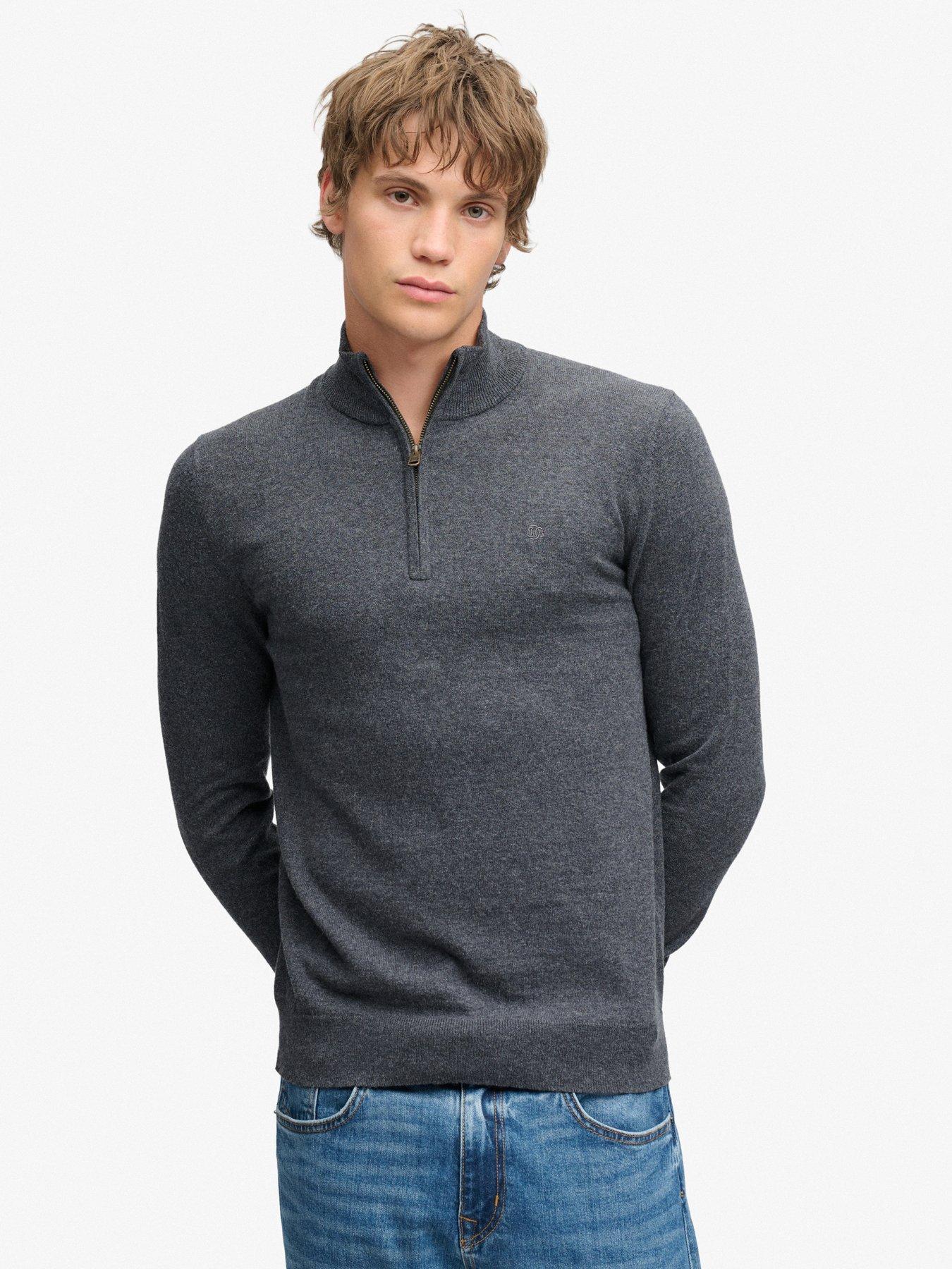 Superdry Superdry Essential Lightweight 1/2 Zip Knitted Jumper - Grey