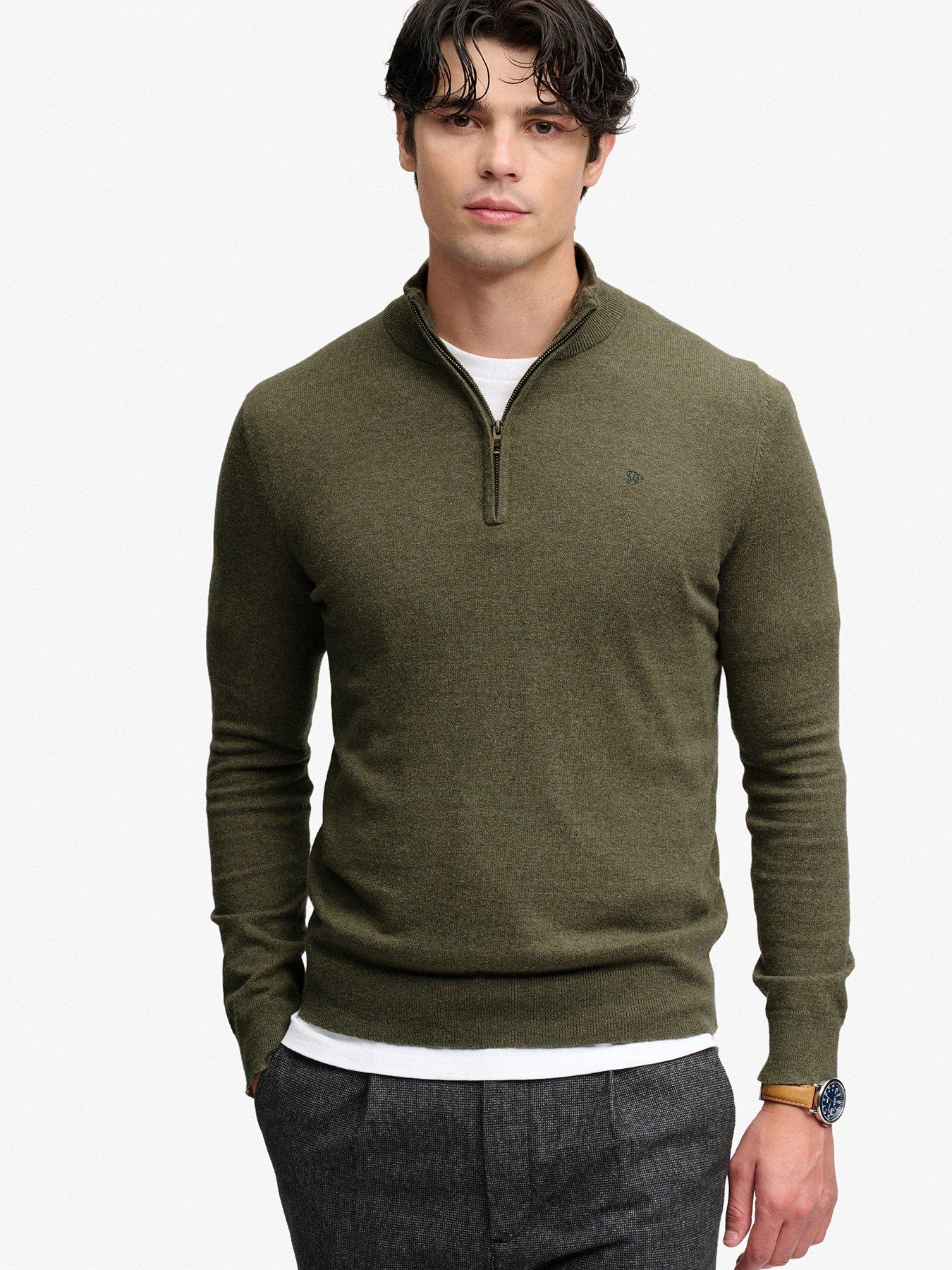 Superdry Superdry Essential Lightweight 1/2 Zip Knitted Jumper - Green