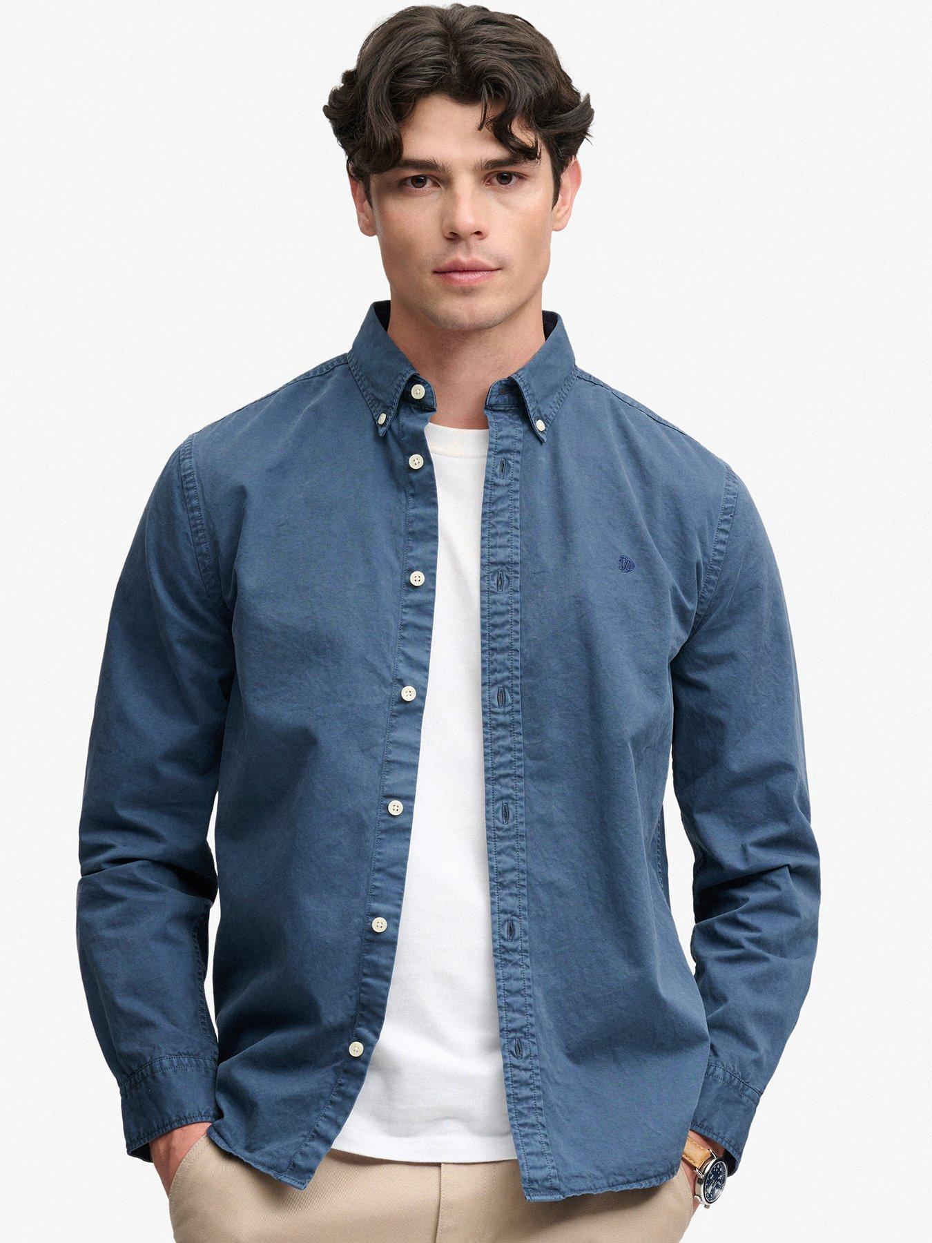 Superdry Garment Dyed Long Sleeve Shirt - Dark Blue
