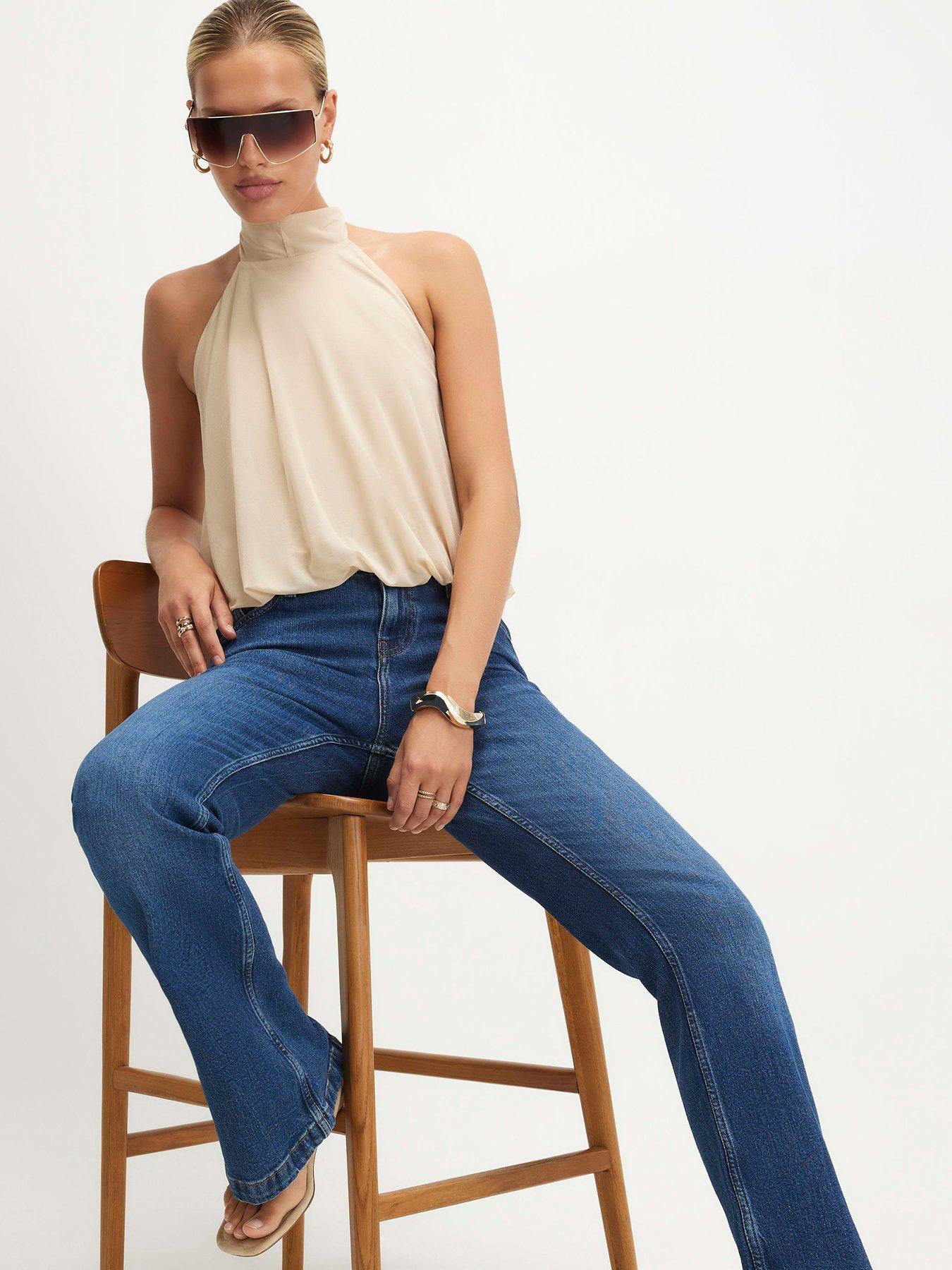Image 4 of 5 of River Island Back Split Seam Bootcut Jeans - Blue