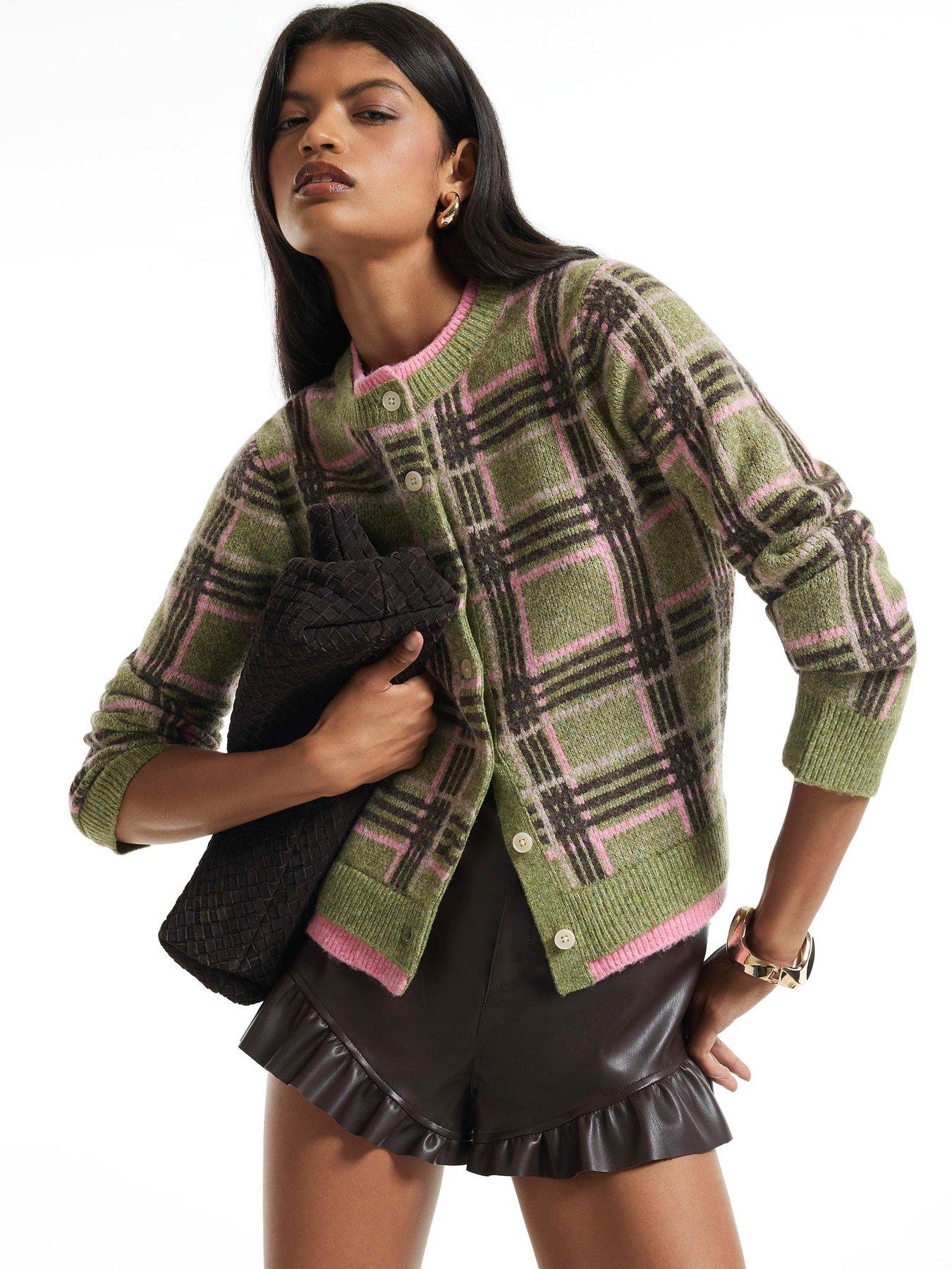 River Island Womens Double Layer Check Cardigan - Green