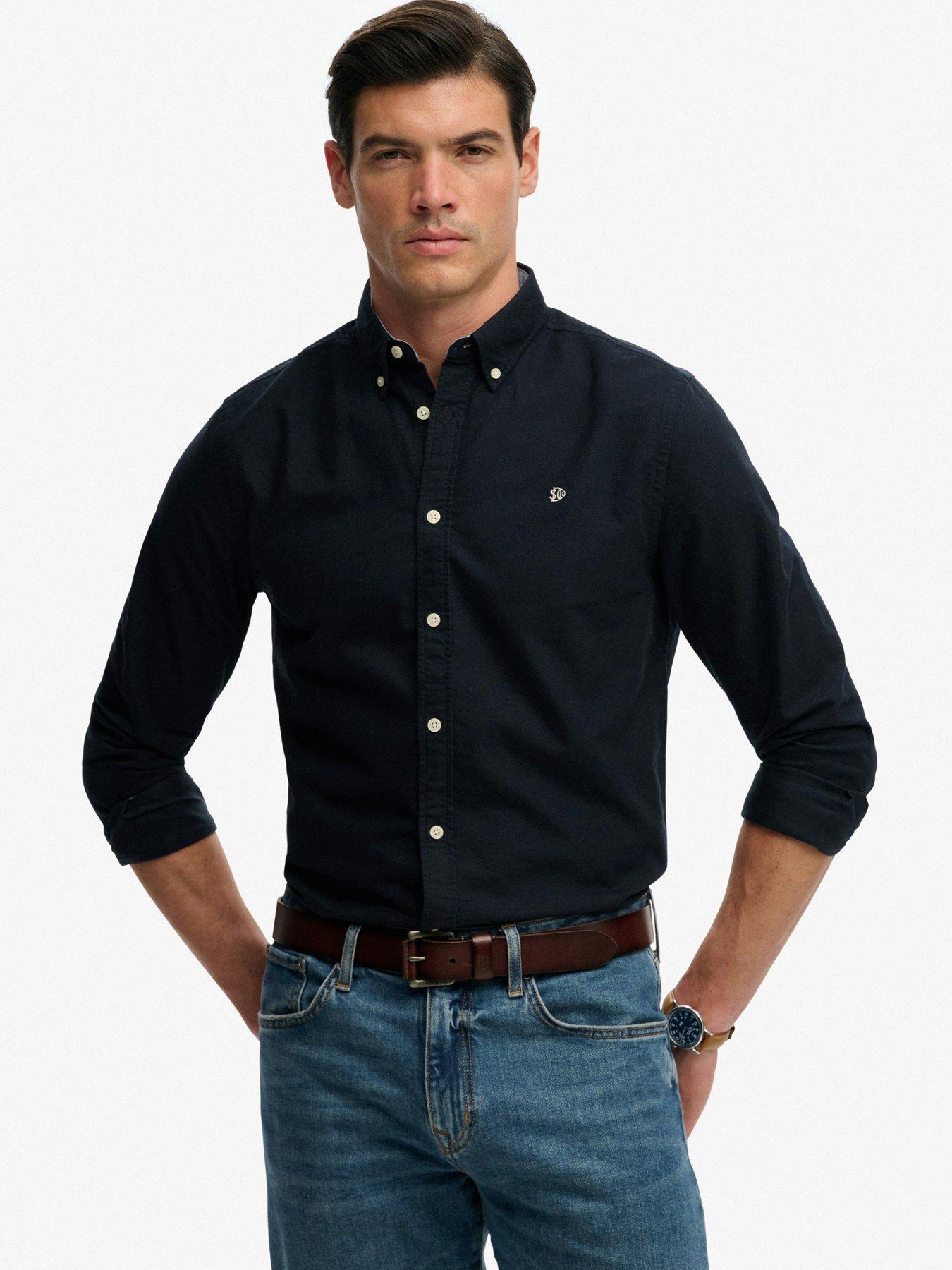 Image 2 of 7 of Superdry Mens Button-Down Collar Oxford Long Sleeve Shirt - Navy