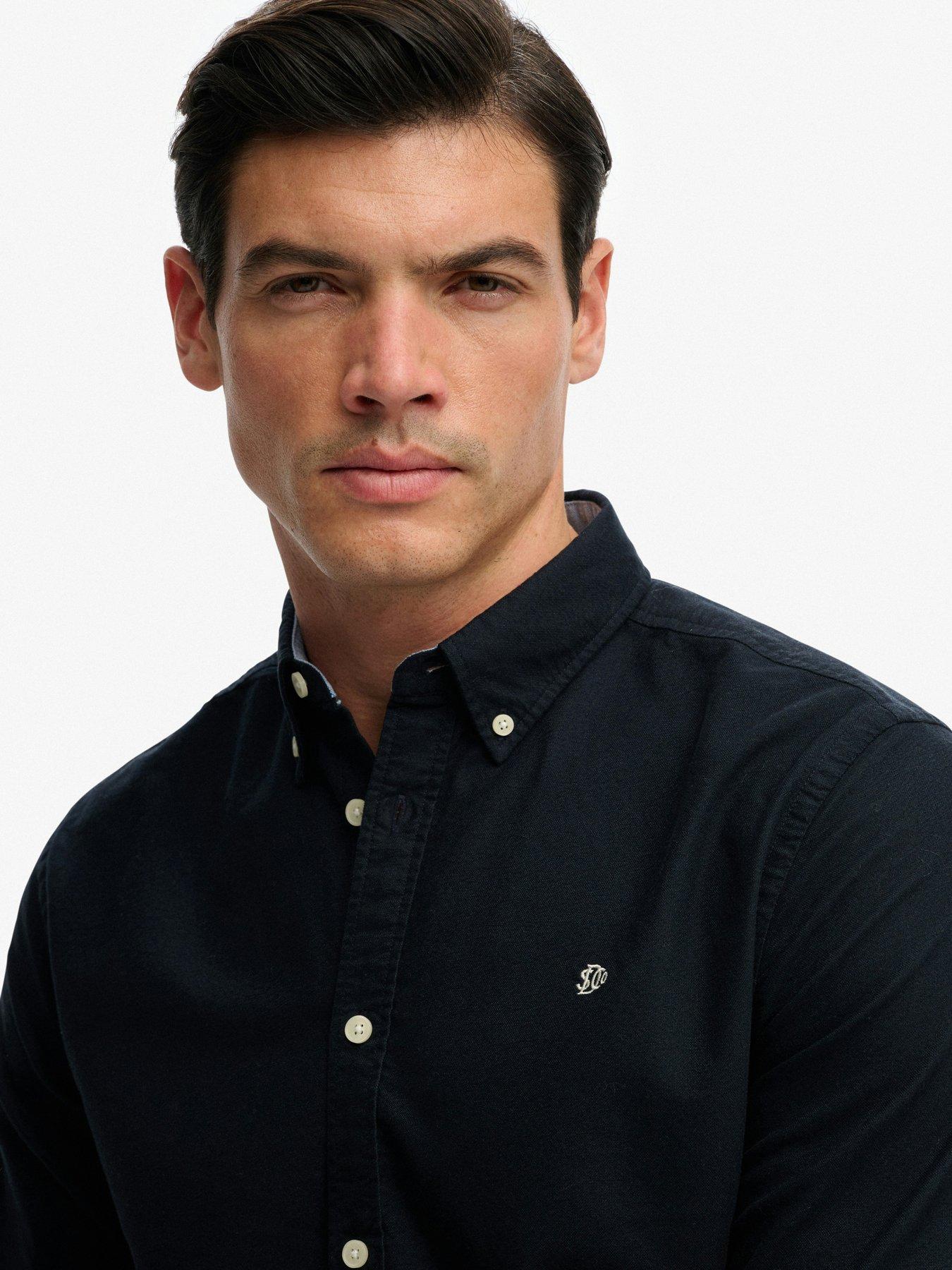 Image 3 of 7 of Superdry Mens Button-Down Collar Oxford Long Sleeve Shirt - Navy