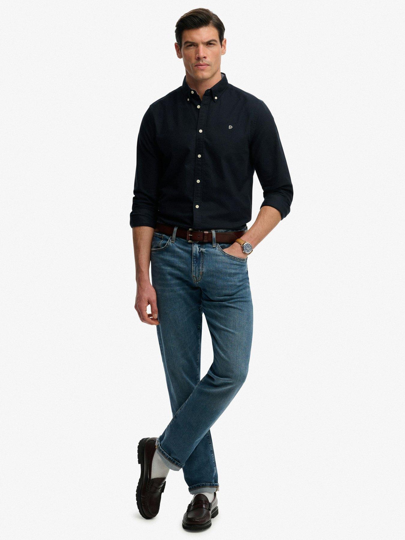 Image 5 of 7 of Superdry Mens Button-Down Collar Oxford Long Sleeve Shirt - Navy