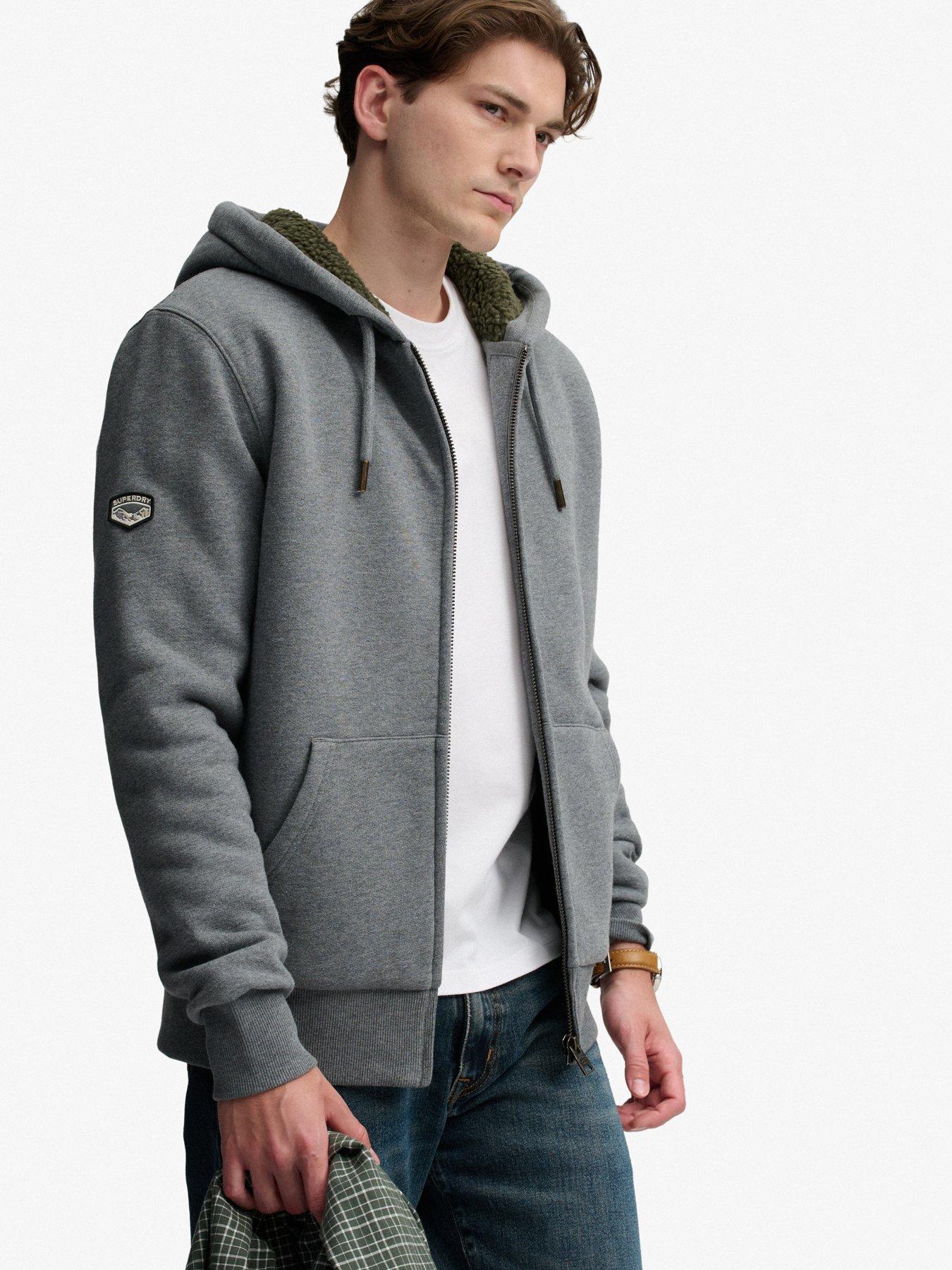 Image 1 of 4 of Superdry Mens Borg-Lined Full Zip Hoodie - Grey