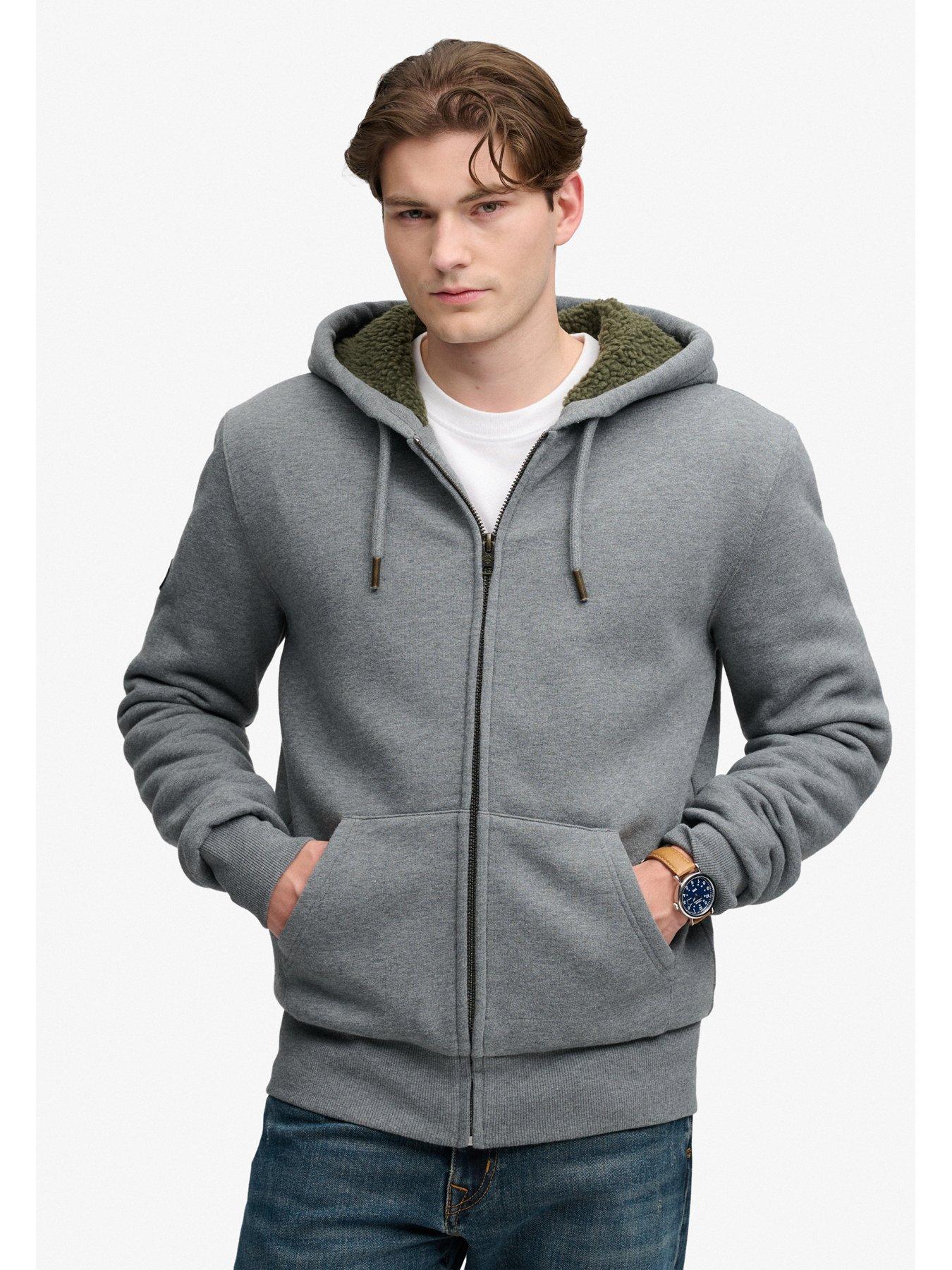 Image 3 of 4 of Superdry Mens Borg-Lined Full Zip Hoodie - Grey