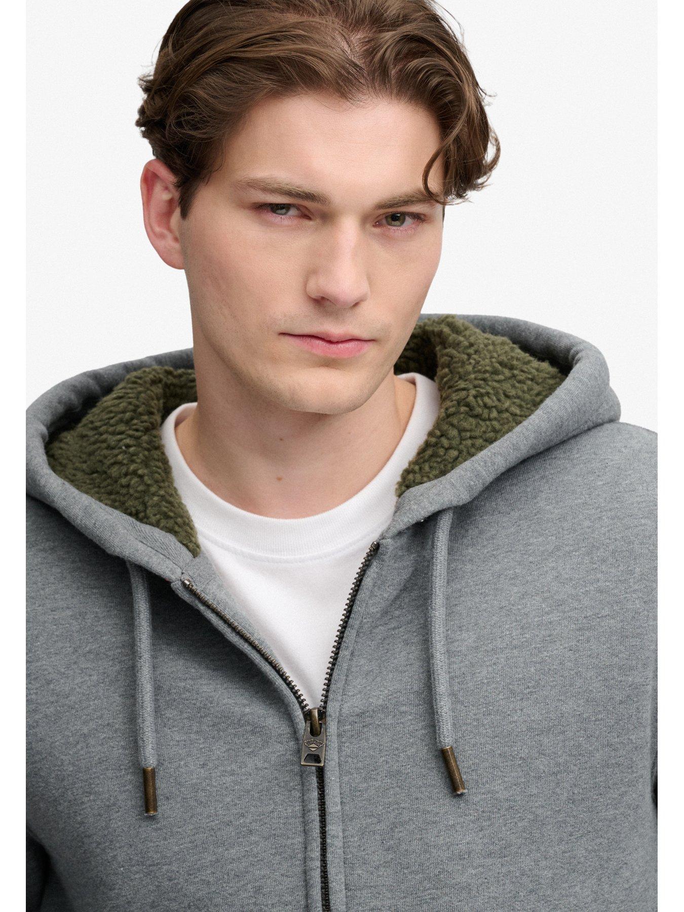 Image 4 of 4 of Superdry Mens Borg-Lined Full Zip Hoodie - Grey
