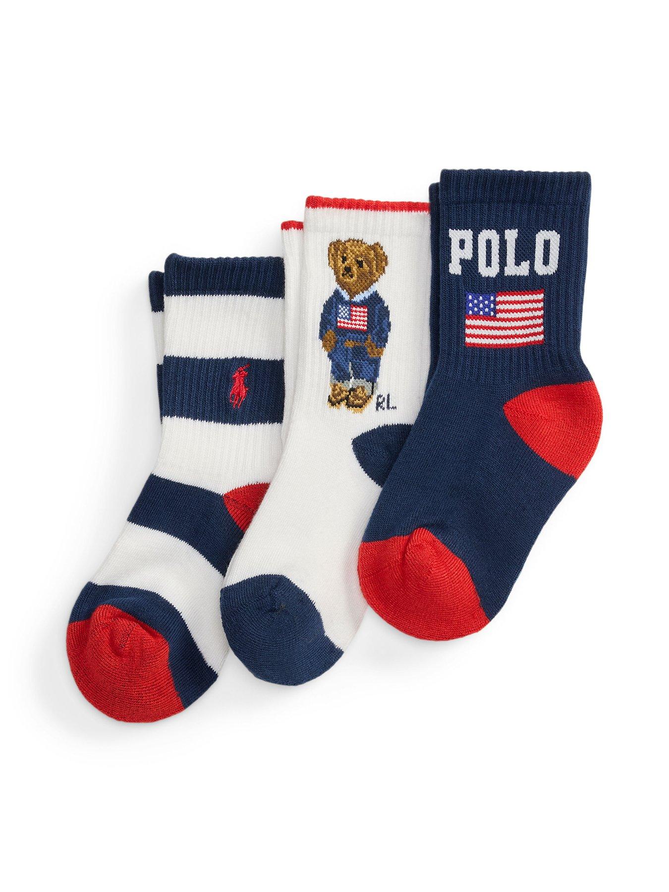 Image 1 of 1 of Polo Ralph Lauren Baby Boys 3 Pack Bear Stripe Socks - Multi