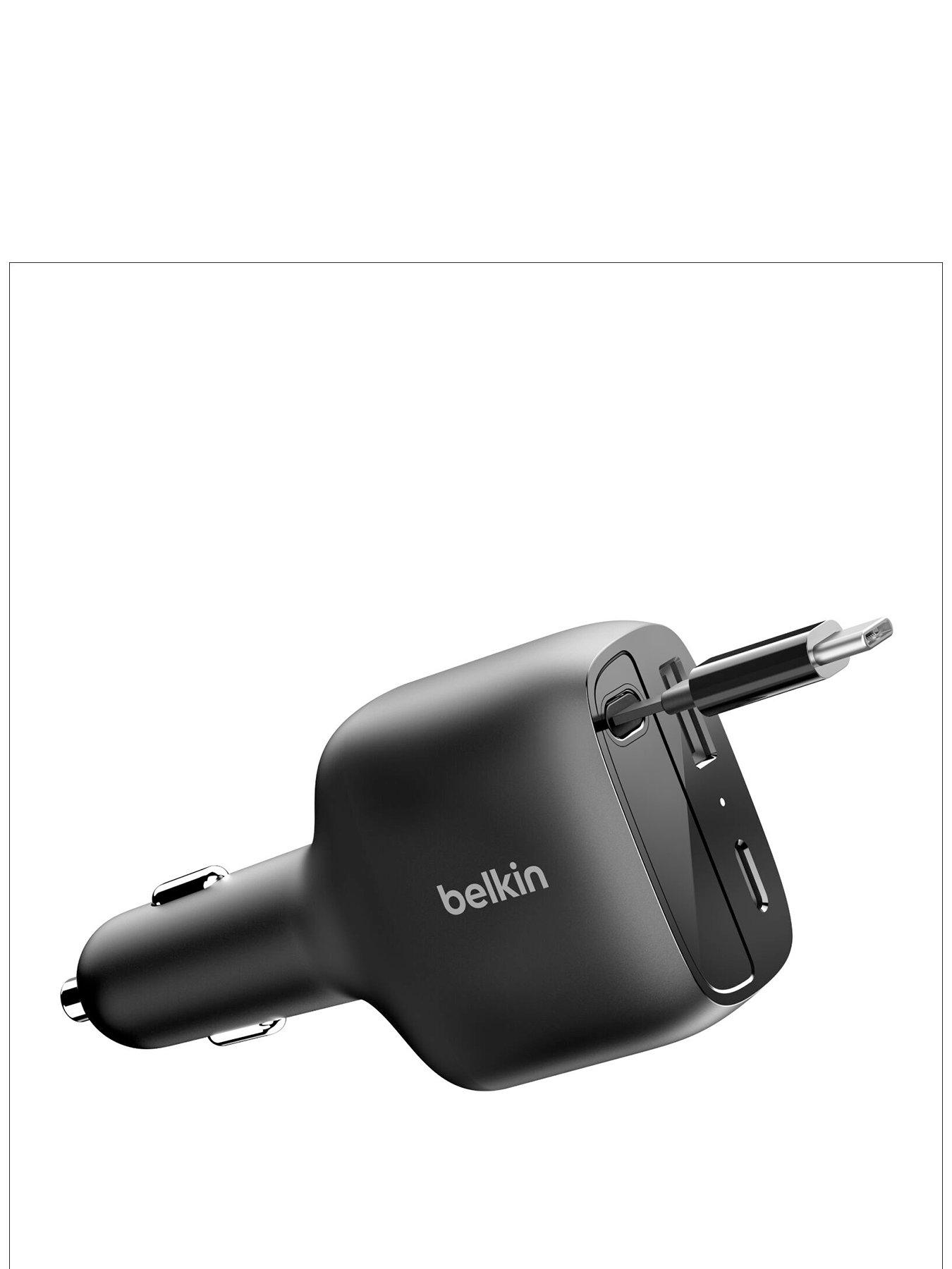 Belkin 75W Car Charger with Retractable USB-C Cable - Black