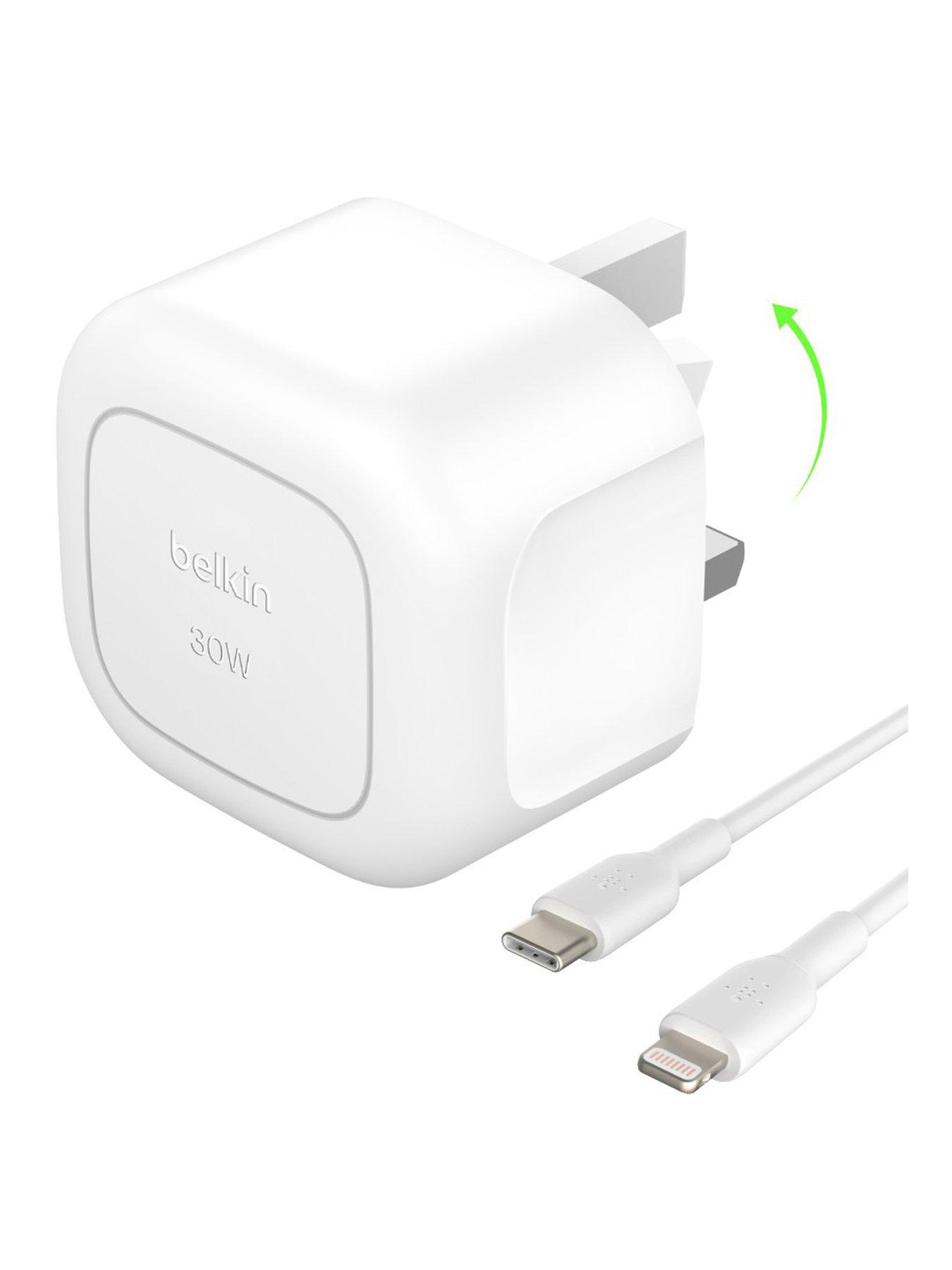 Belkin Belkin 30W USB-C Mains Charger, Folding Pins + Lightning Cable, White
