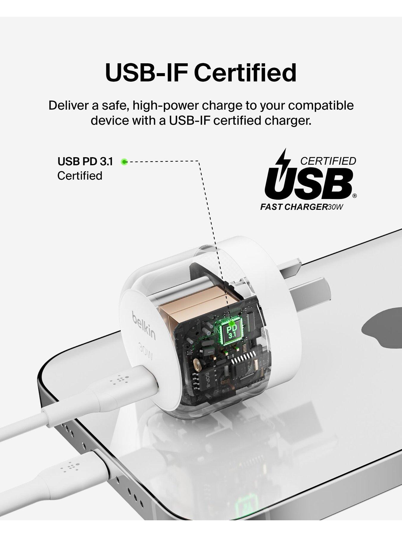 Image 6 of 6 of Belkin Belkin 30W USB-C Mains Charger, Folding Pins + USB C Cable