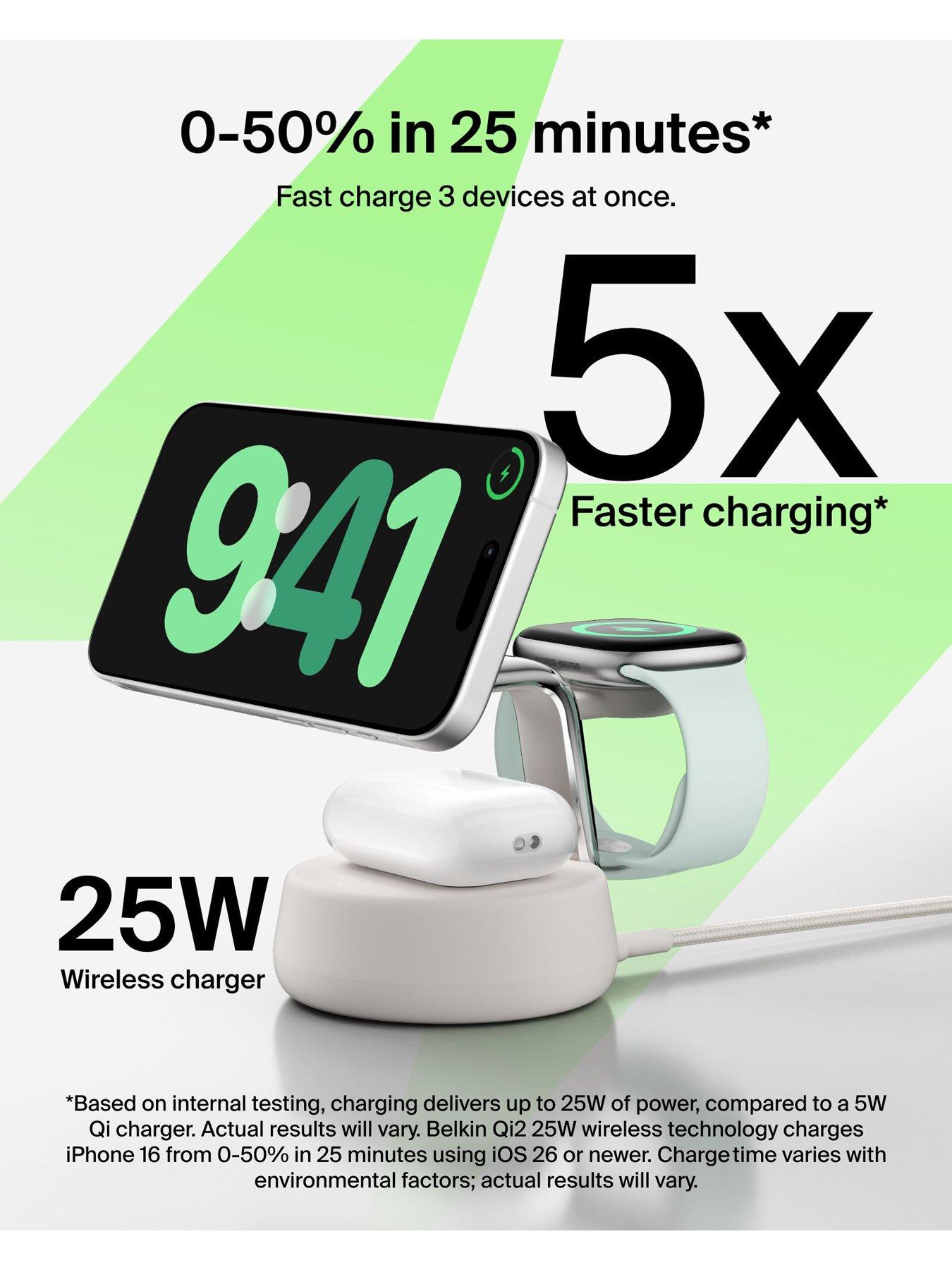 Image 2 of 6 of Belkin 25W Qi2 3-in-1 Folding Wireless Charger with Apple Watch Charger - Sand