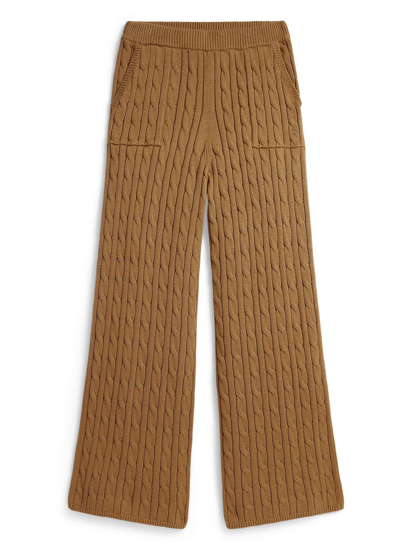 Image 1 of 2 of Polo Ralph Lauren Girls' Cable Knit Wide Leg Sweat Pants - Beige