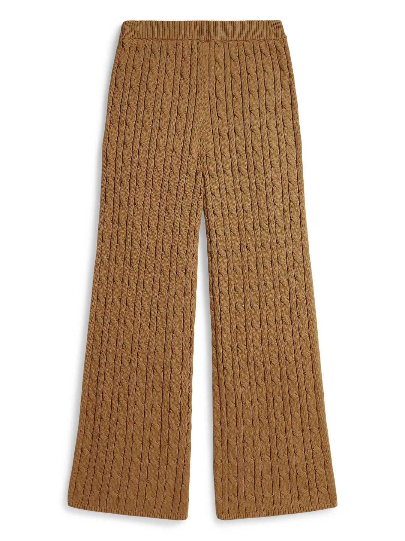 Image 2 of 2 of Polo Ralph Lauren Girls' Cable Knit Wide Leg Sweat Pants - Beige