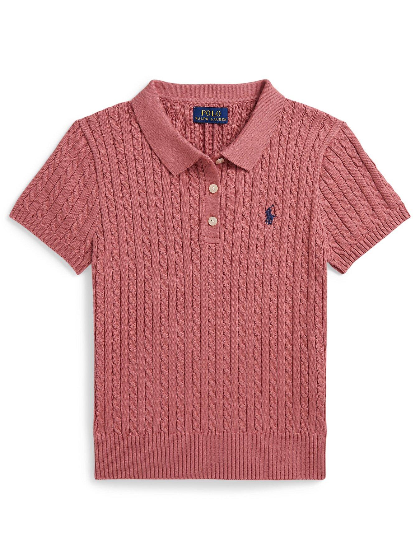 Polo Ralph Lauren Girls Mini Cable Knit Polo Jumper - Pink