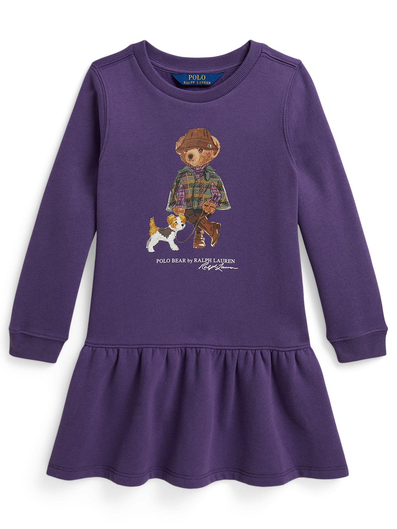 Polo Ralph Lauren Younger Girls Bear Peplum Hem Sweat Dress - Purple