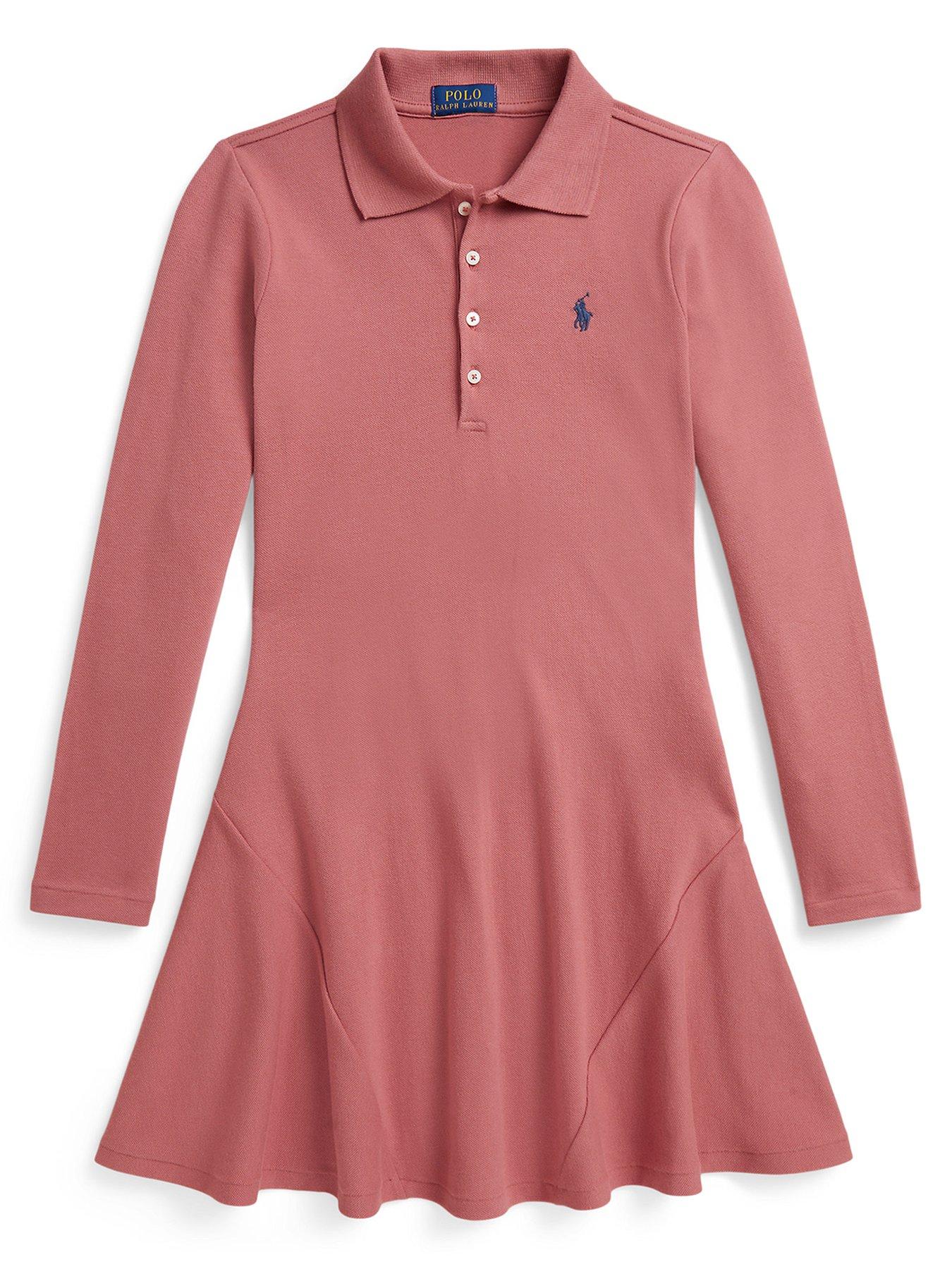 Polo Ralph Lauren Girls Long Sleeve Polo Shirt Dress - Pink