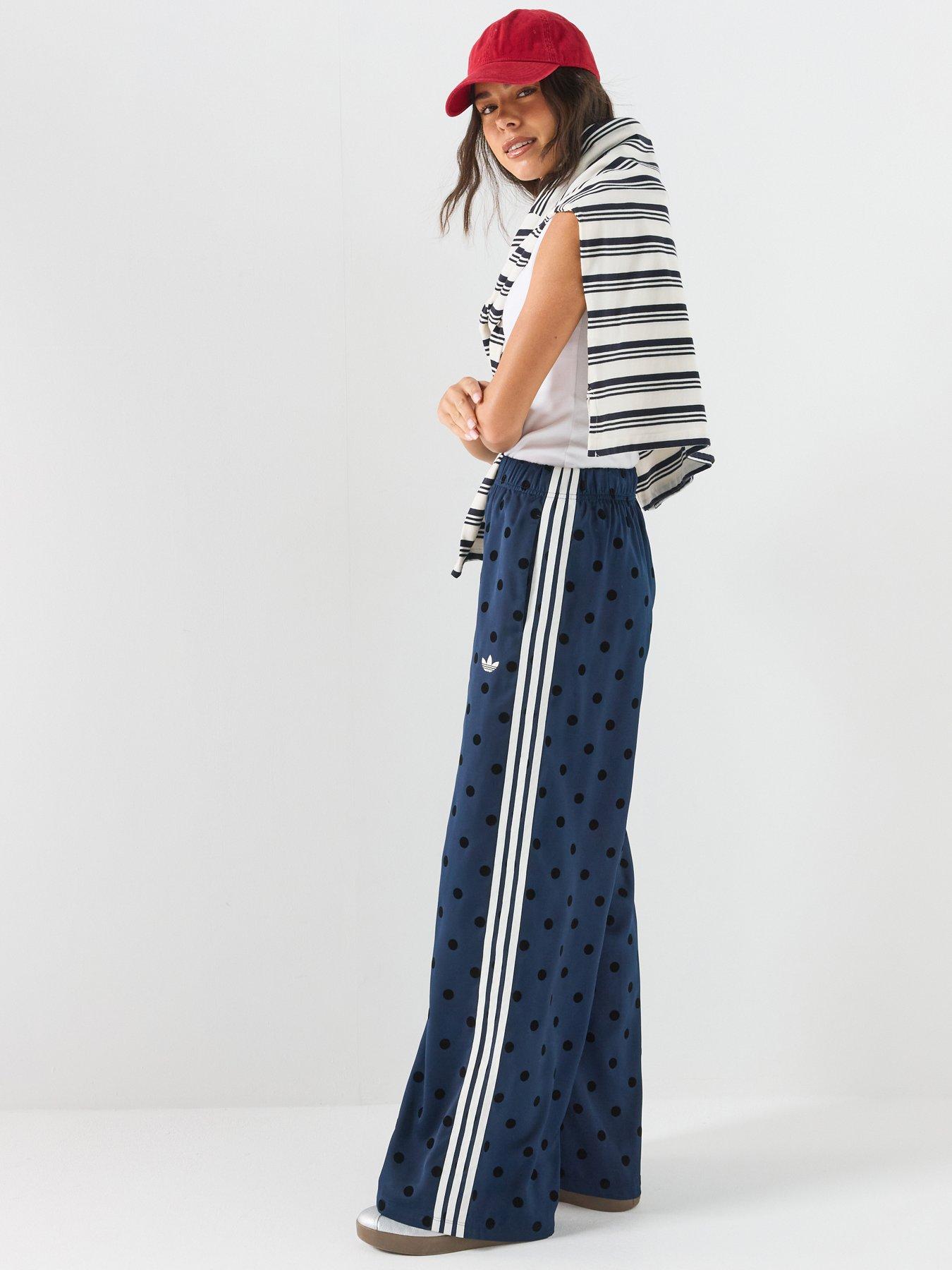 adidas Originals Womens Satin Polka Dot Wide Leg Pant - Navy
