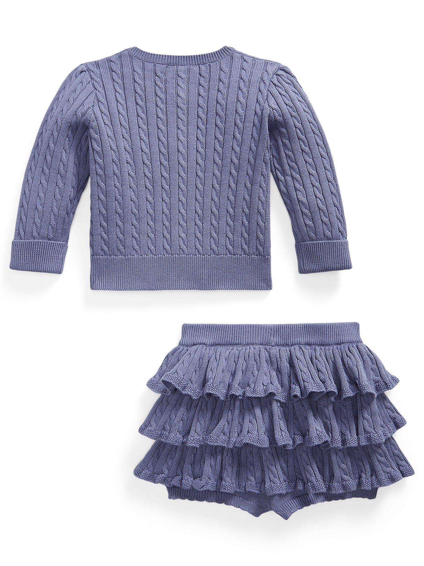 Image 2 of 3 of Polo Ralph Lauren Baby Girls Cable Knit Skirt Set - Purple