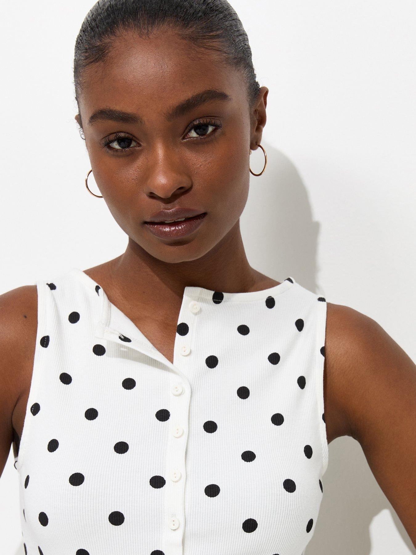 Image 3 of 4 of New Look Cotton Rich Spot Print Button Through Top - Cream