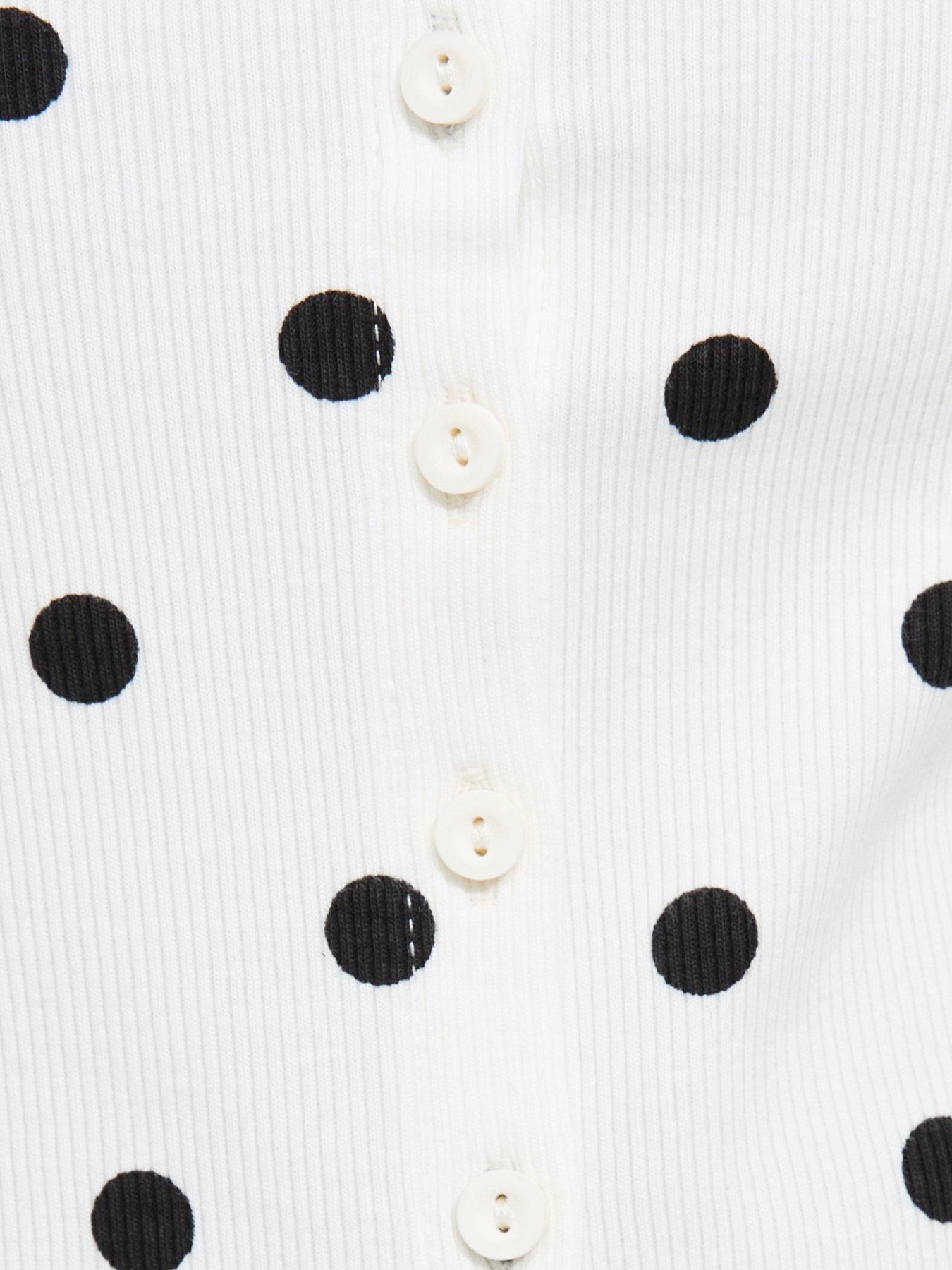 Image 4 of 4 of New Look Cotton Rich Spot Print Button Through Top - Cream