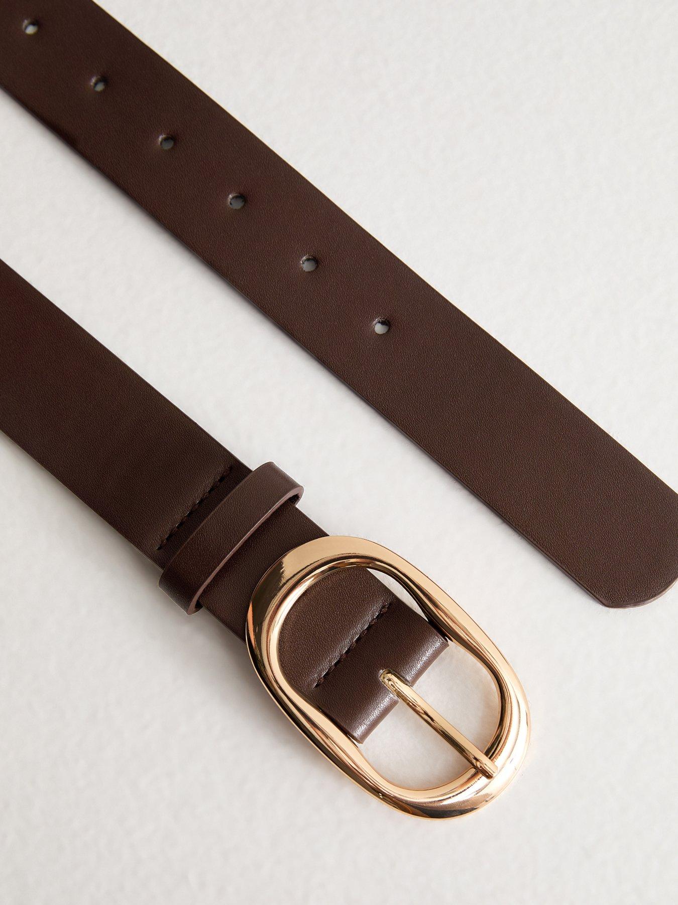 Image 2 of 2 of New Look Faux Leather Oval Buckle Belt - Brown