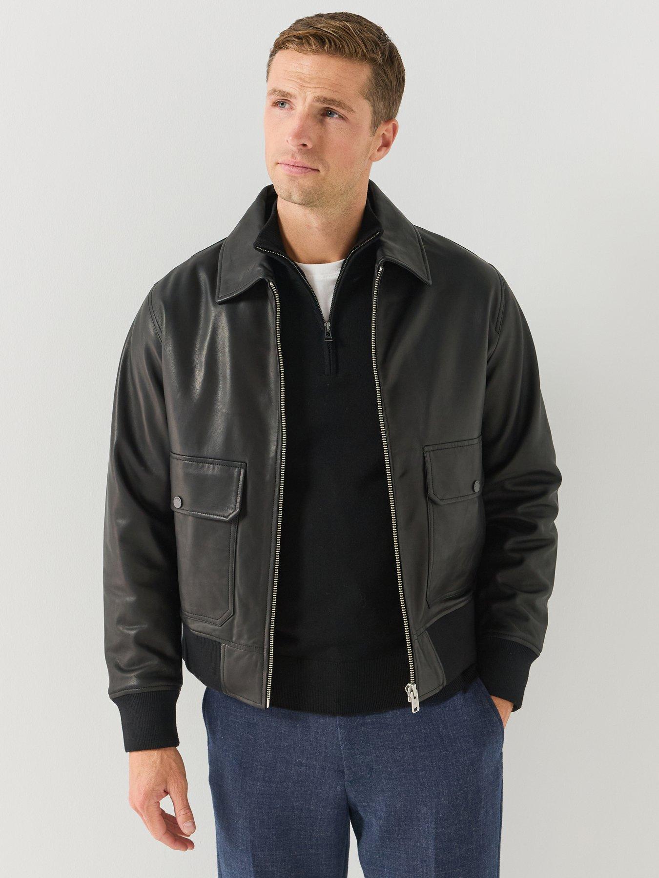 Image 1 of 6 of Belstaff Mens Ribbed Hem Zip-Through Pilot Jacket - Black