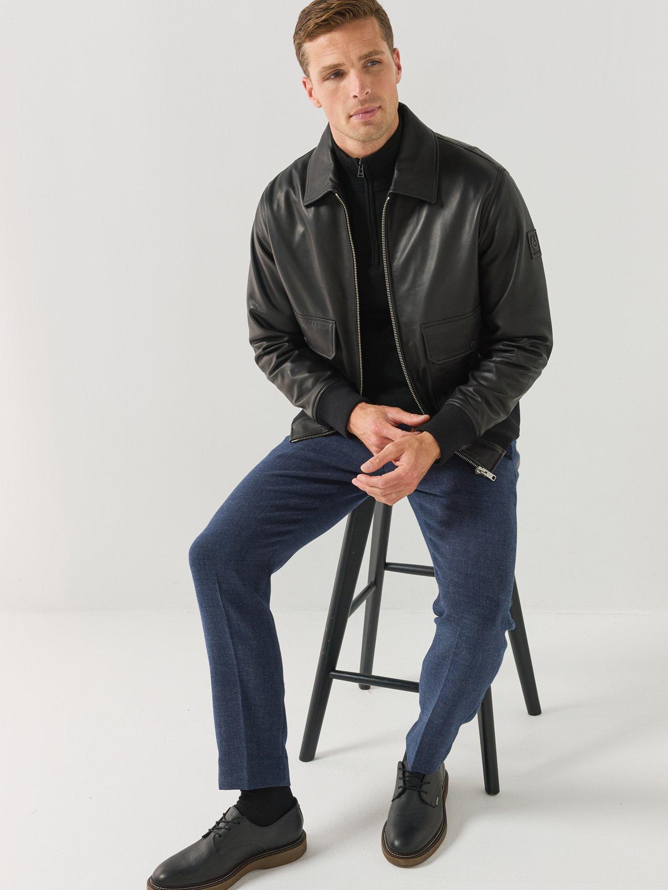 Image 4 of 6 of Belstaff Mens Ribbed Hem Zip-Through Pilot Jacket - Black