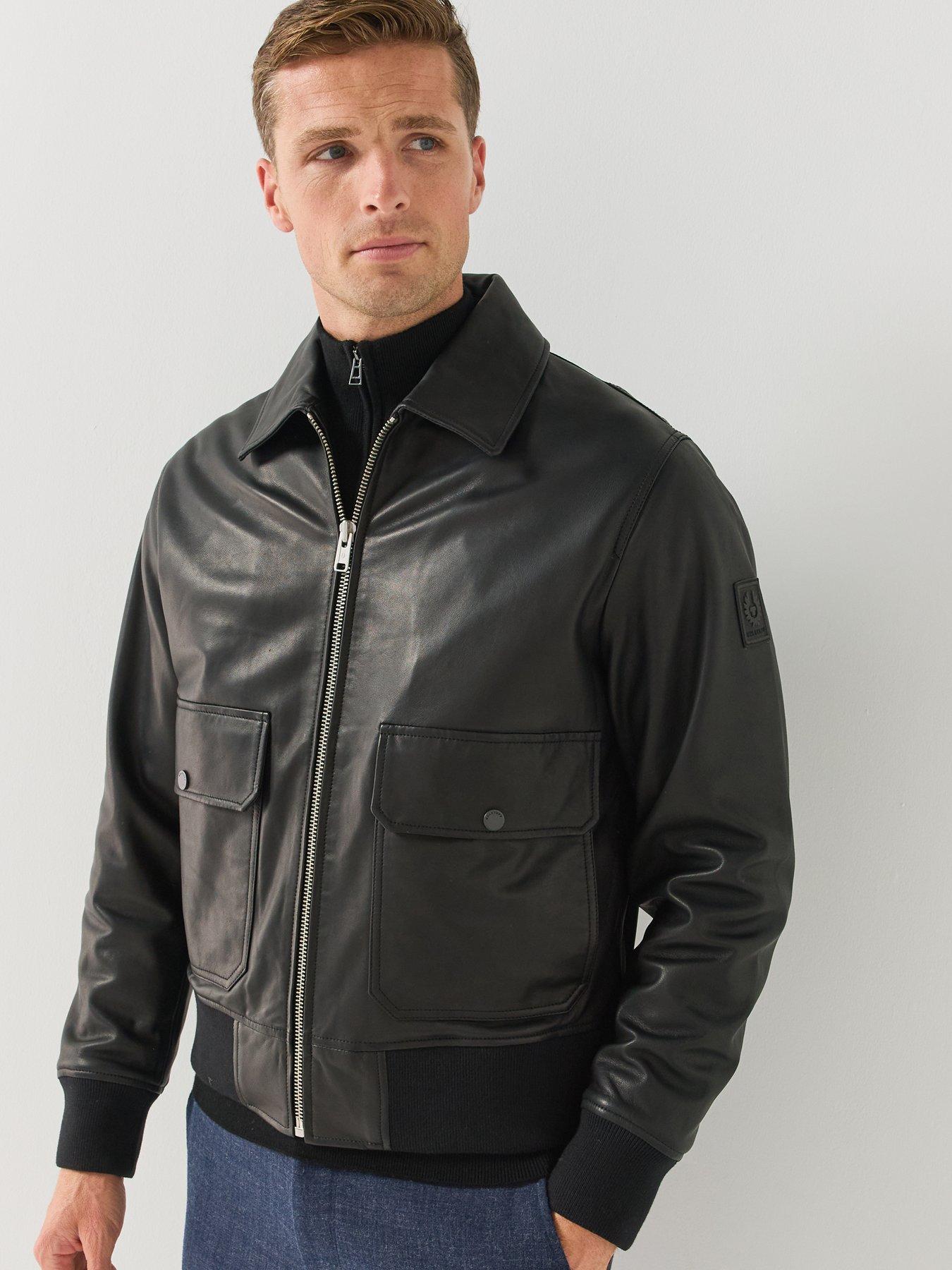 Image 6 of 6 of Belstaff Mens Ribbed Hem Zip-Through Pilot Jacket - Black