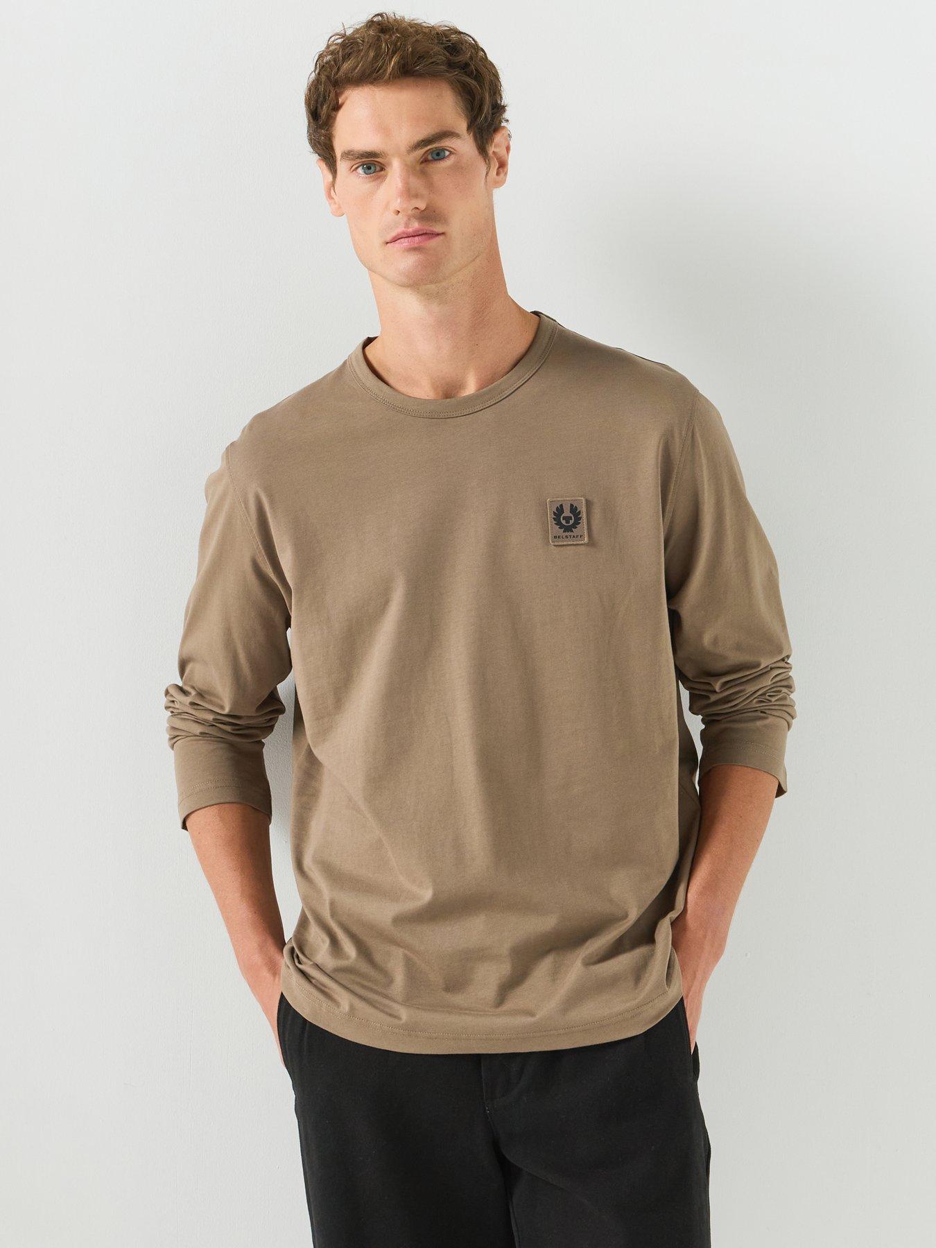 Belstaff Left Chest Patch Logo Regular Fit Long Sleeve T-Shirt - Beige