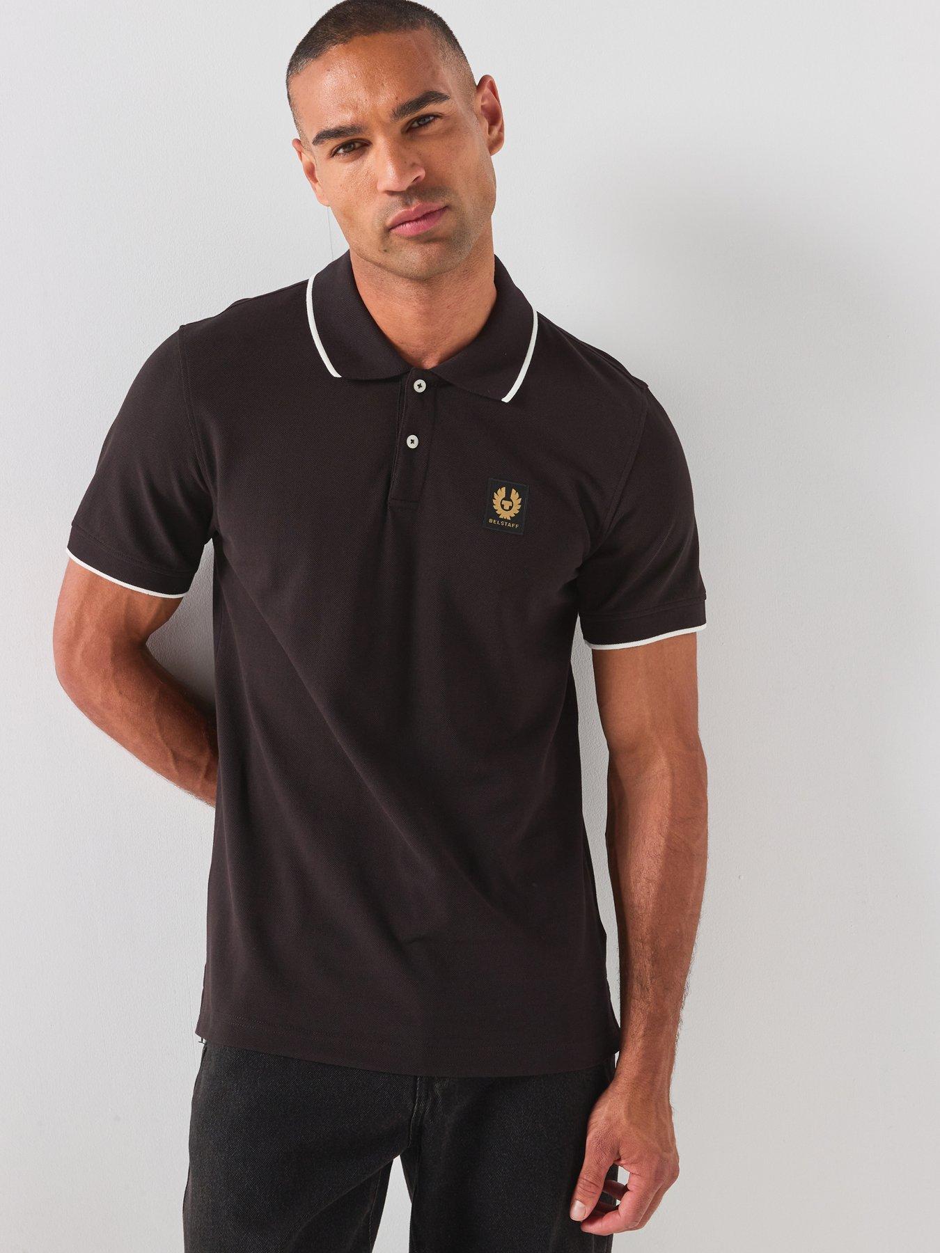 Image 1 of 6 of Belstaff Patch Logo Tipped Polo Shirt - Black