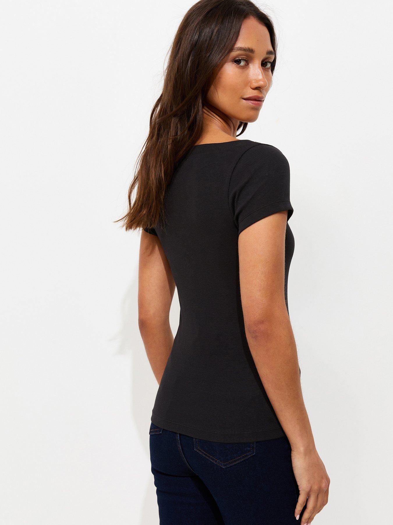 Image 2 of 5 of New Look Cotton Rich Slash Neck T-Shirt - Black