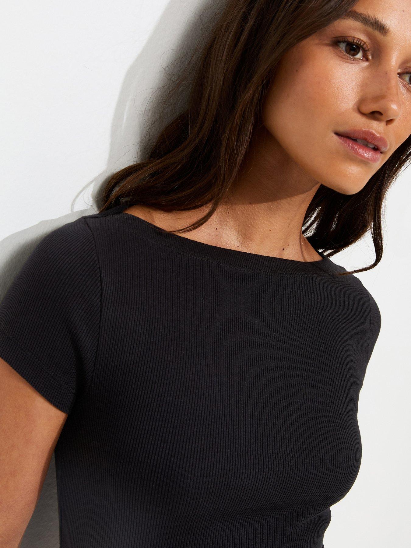 Image 4 of 5 of New Look Cotton Rich Slash Neck T-Shirt - Black