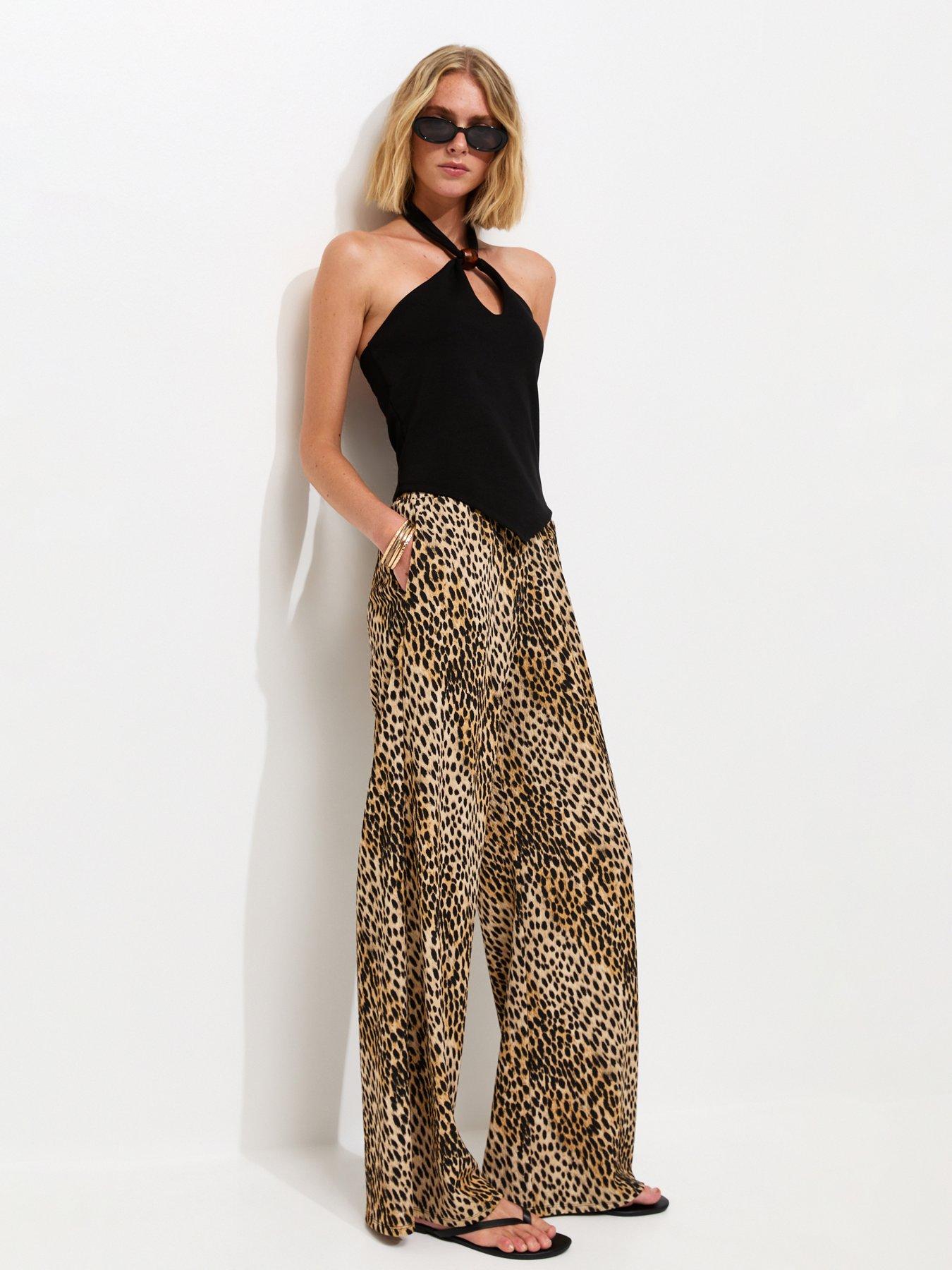 New Look Animal Print Wide Leg Trousers - Brown
