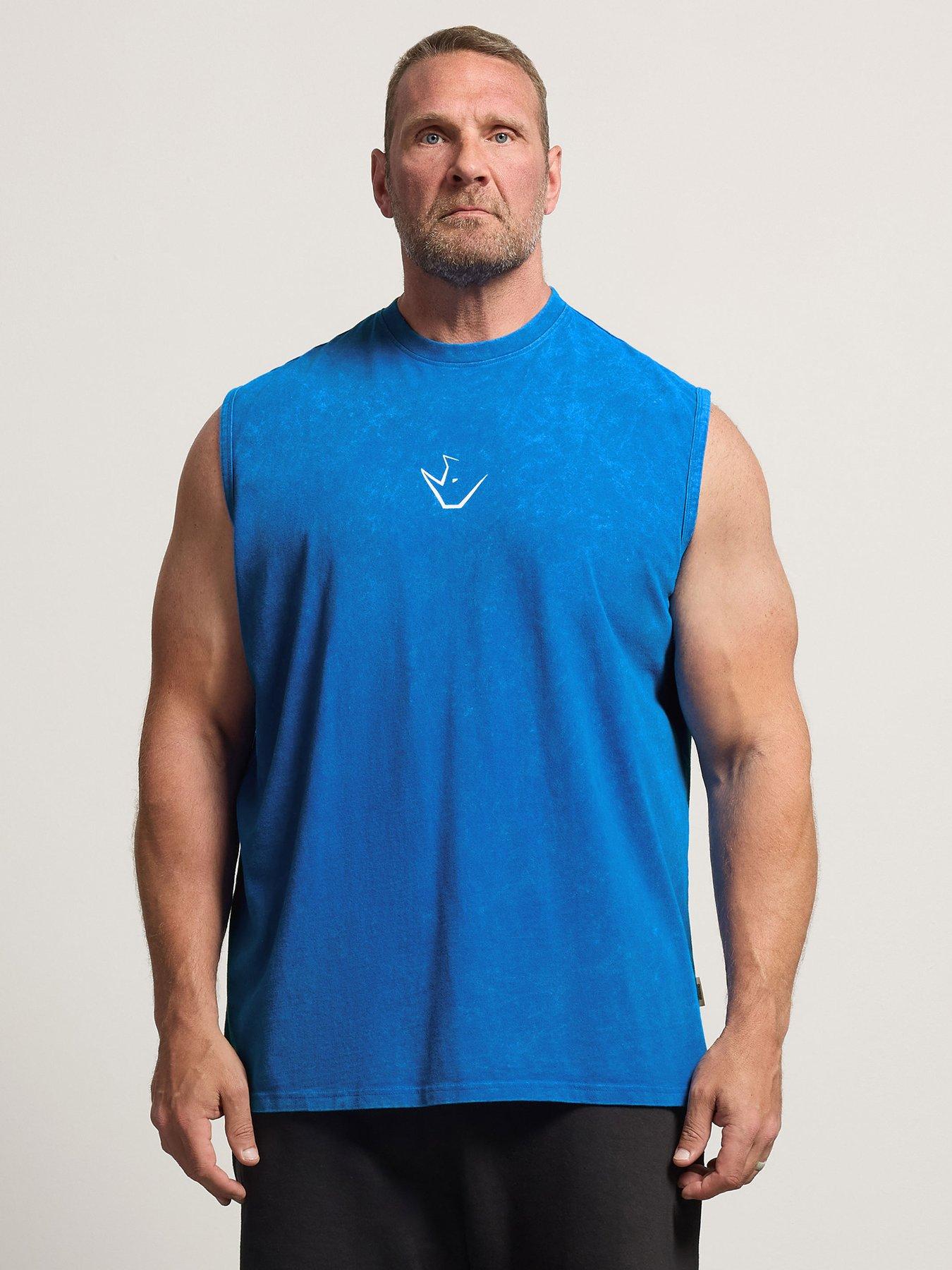 BadRhino Ironrhino Acid Wash Old English Vest - Blue