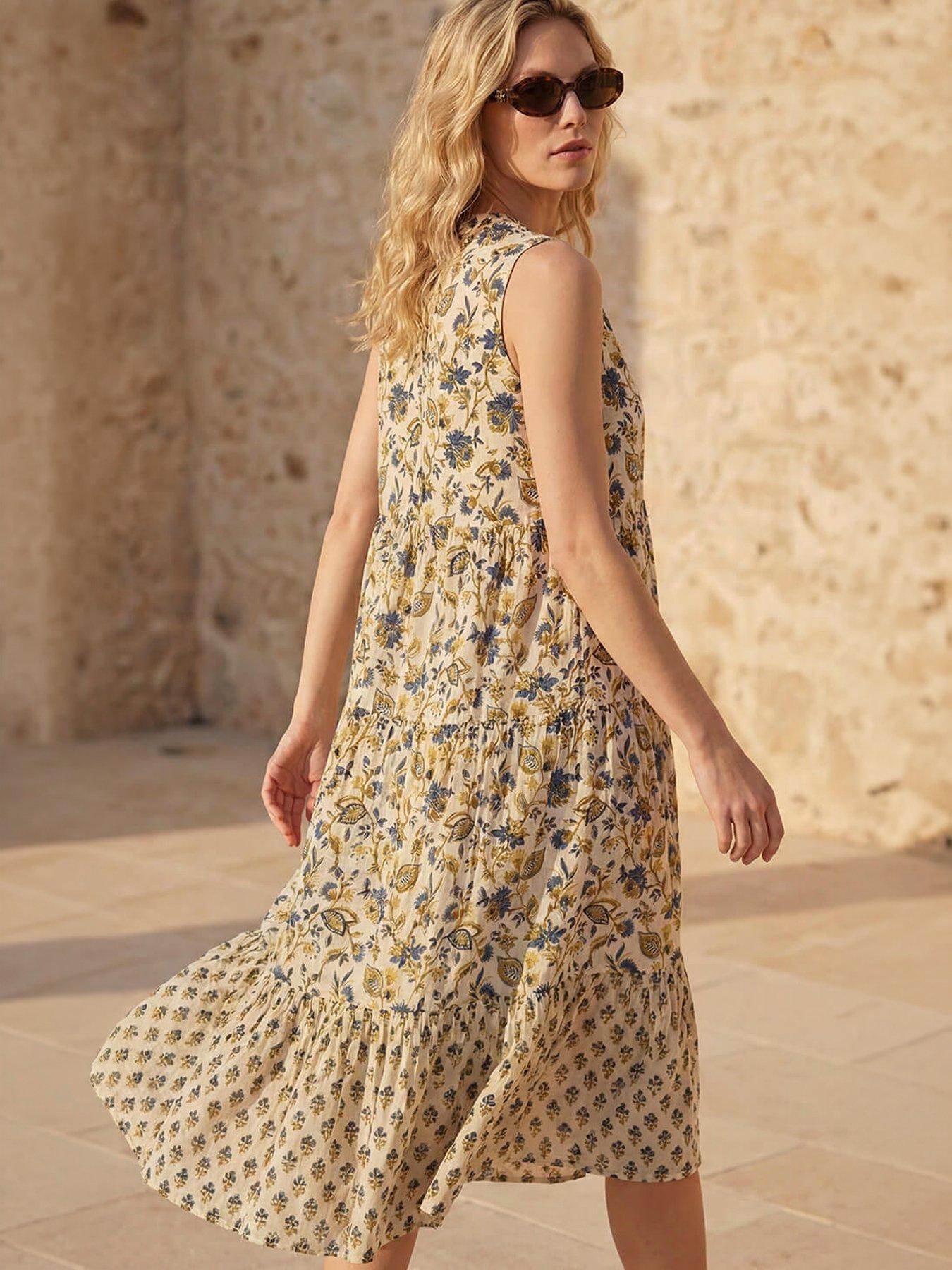 Image 3 of 4 of Roman Floral Contrast Collared Swing Dress