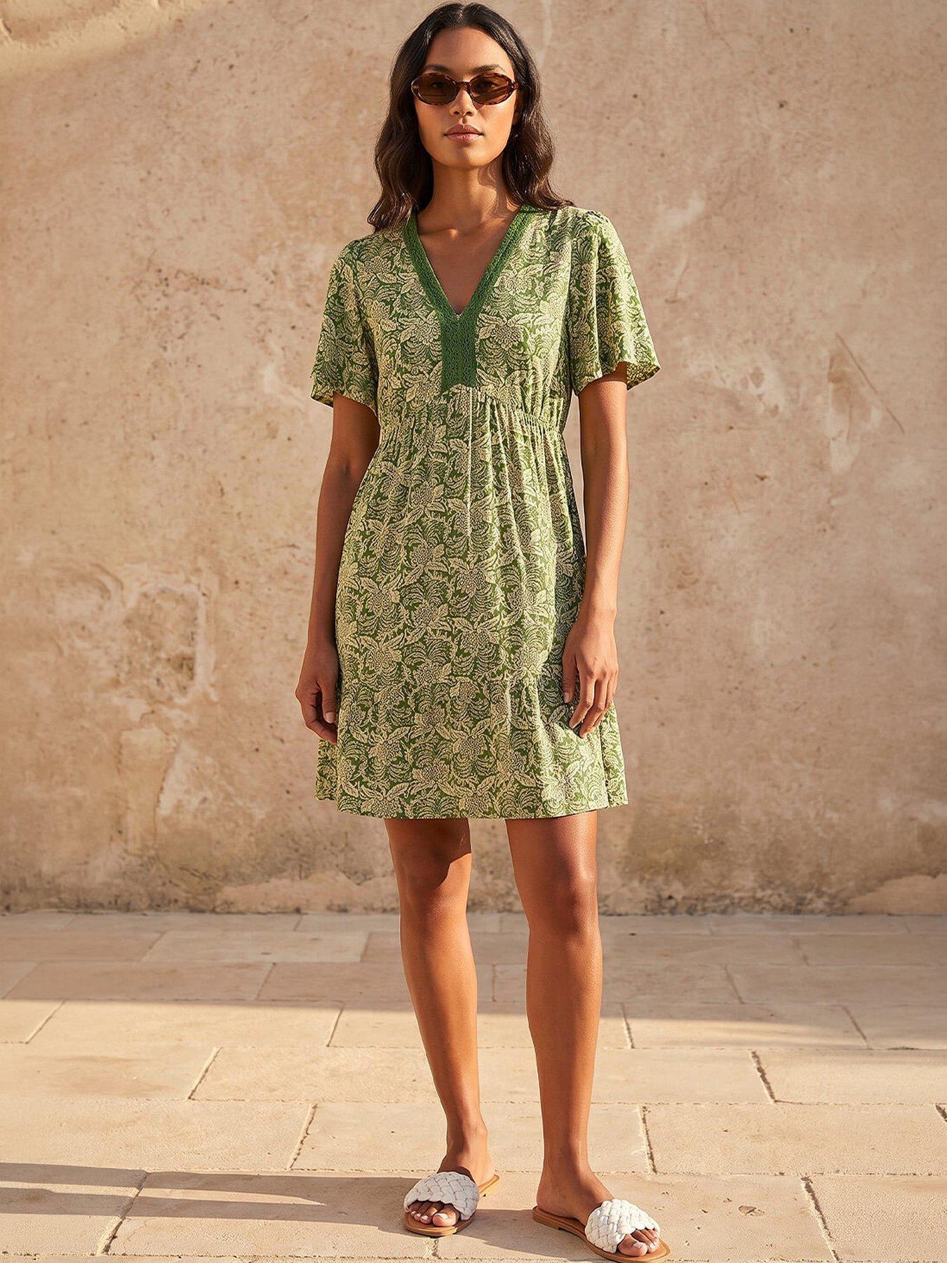 Image 1 of 4 of Roman Abstract Lace Trim Dress