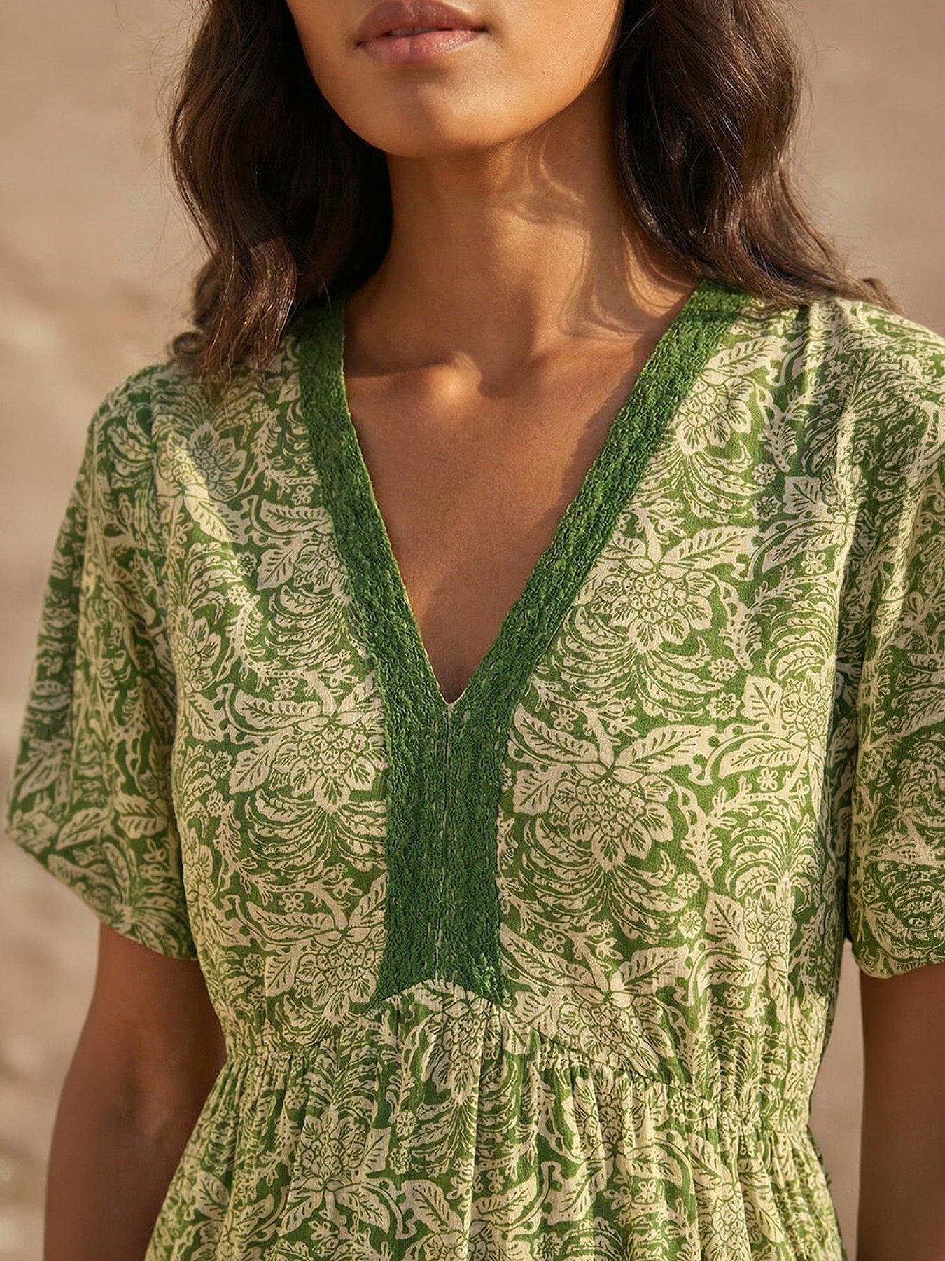 Image 2 of 4 of Roman Abstract Lace Trim Dress