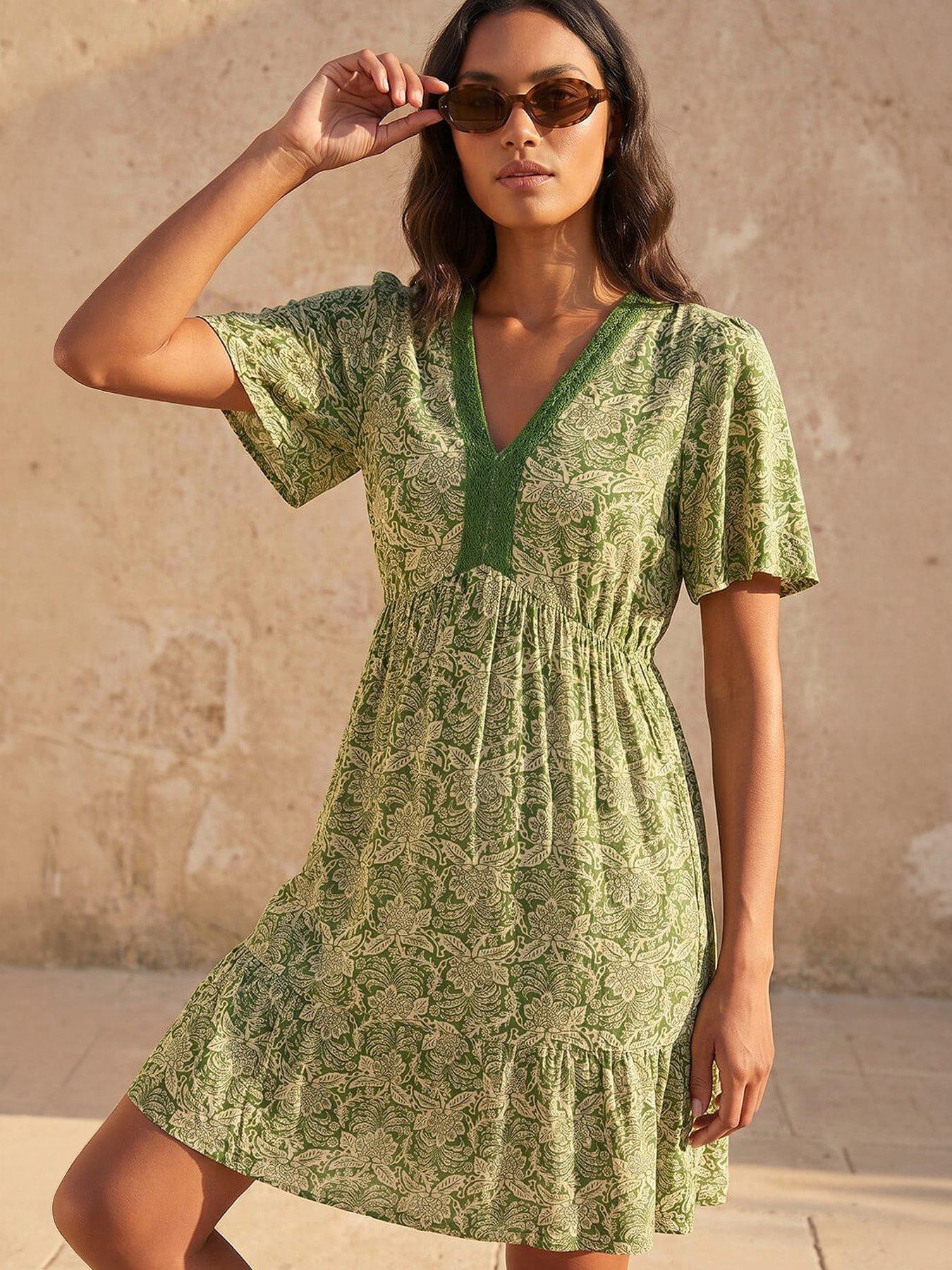 Image 4 of 4 of Roman Abstract Lace Trim Dress