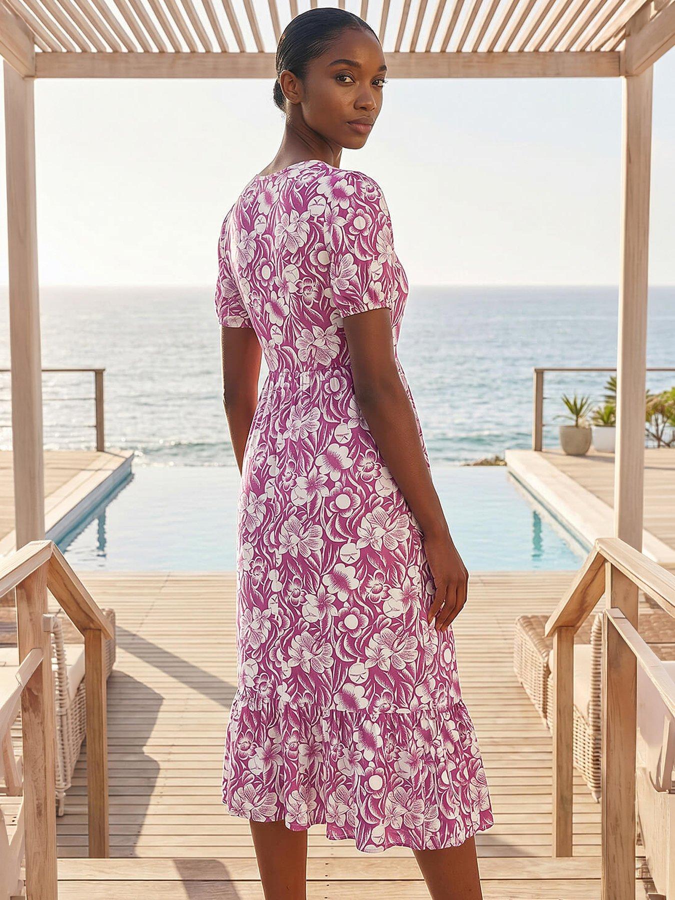 Image 3 of 4 of Roman Petite Floral Print Frill Midi Dress