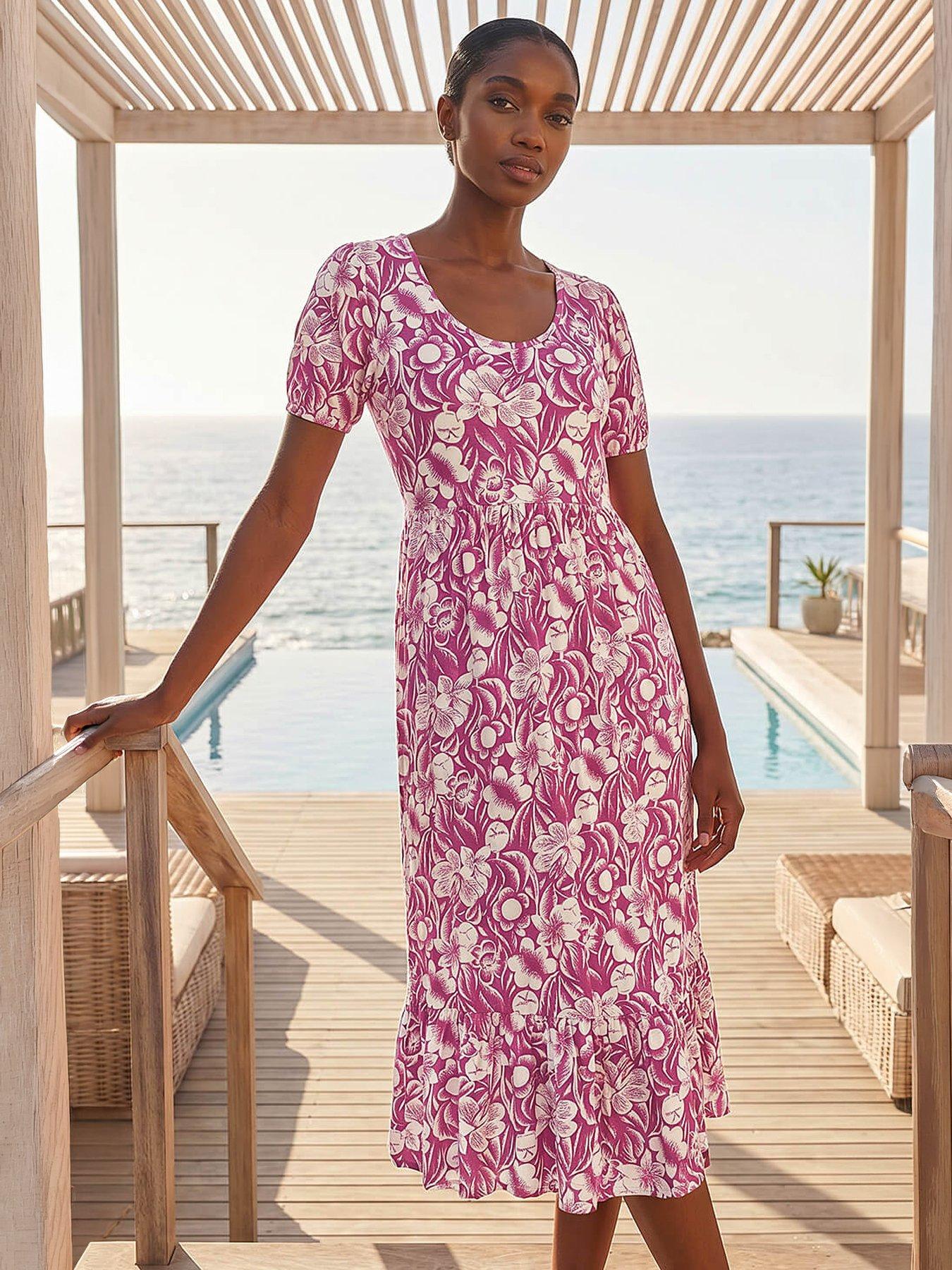 Image 4 of 4 of Roman Petite Floral Print Frill Midi Dress