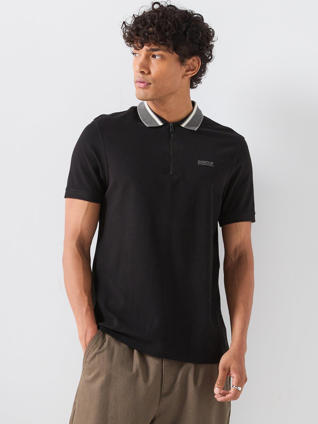 Image 1 of 6 of Barbour International Newport Tipped Zipped Polo Shirt - Black