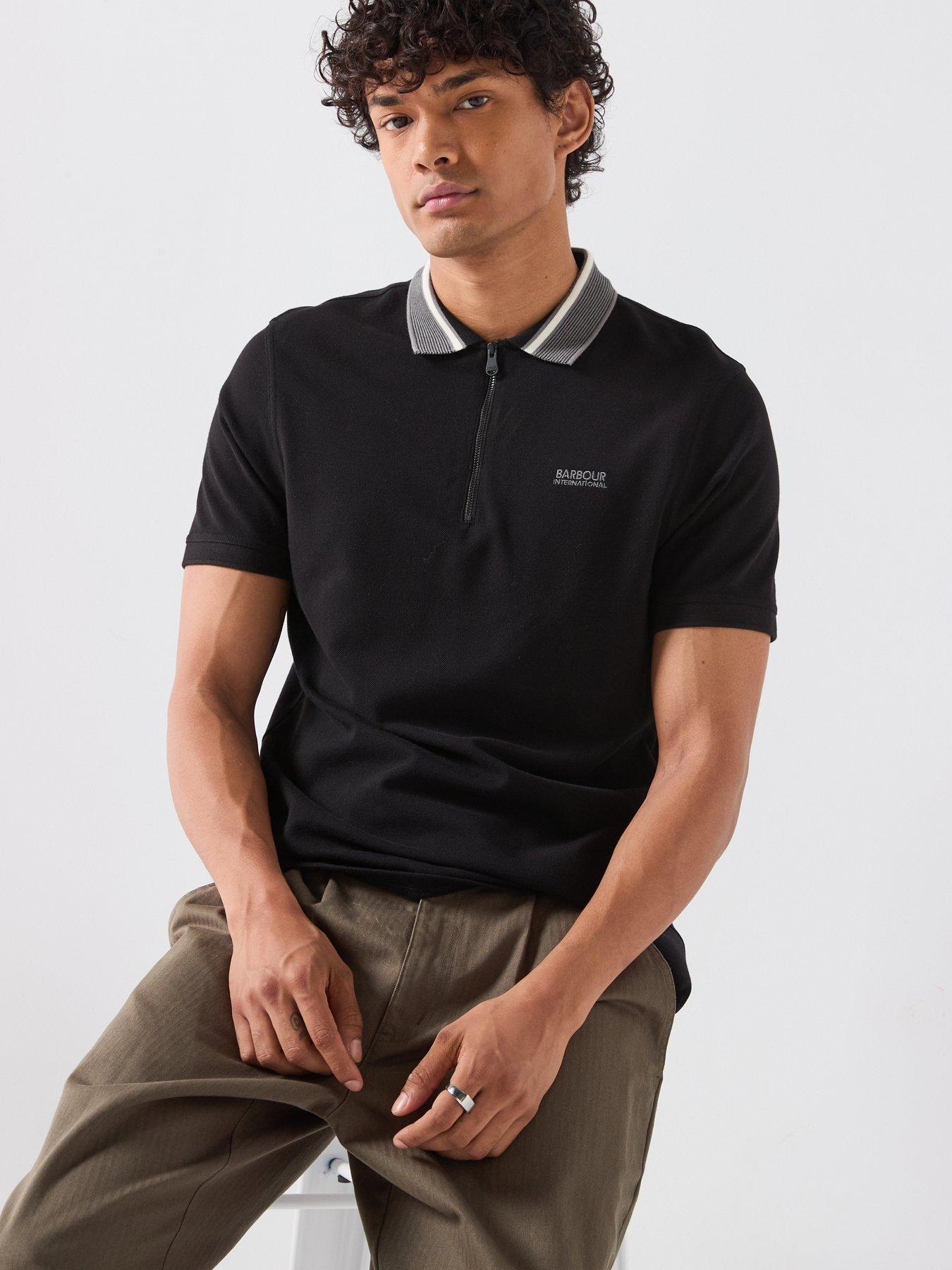 Image 4 of 6 of Barbour International Newport Tipped Zipped Polo Shirt - Black